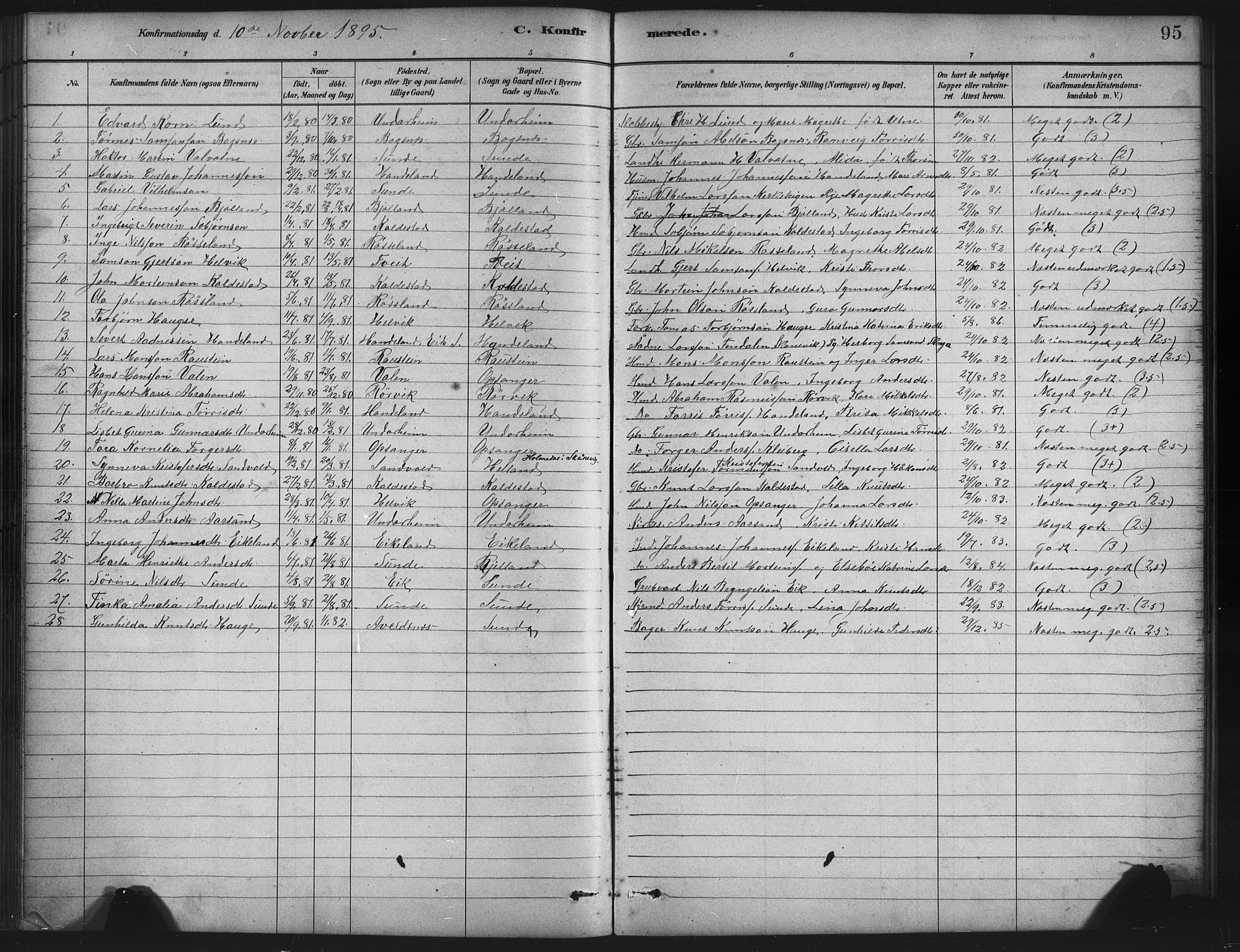 Husnes Sokneprestembete, AV/SAB-A-75901/H/Hab: Parish register (copy) no. A 2, 1881-1917, p. 95