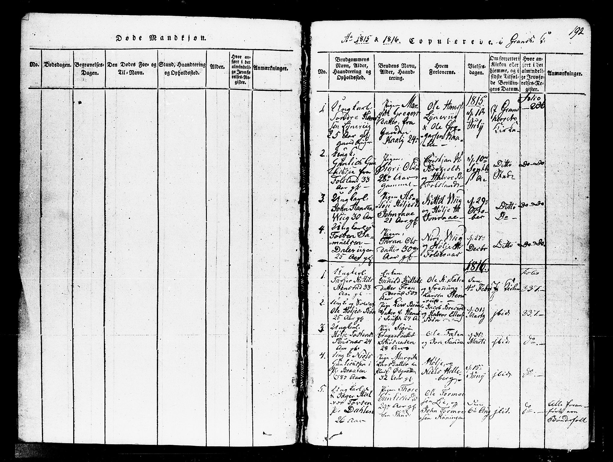 Gransherad kirkebøker, SAKO/A-267/F/Fa/L0001: Parish register (official) no. I 1, 1815-1843, p. 192