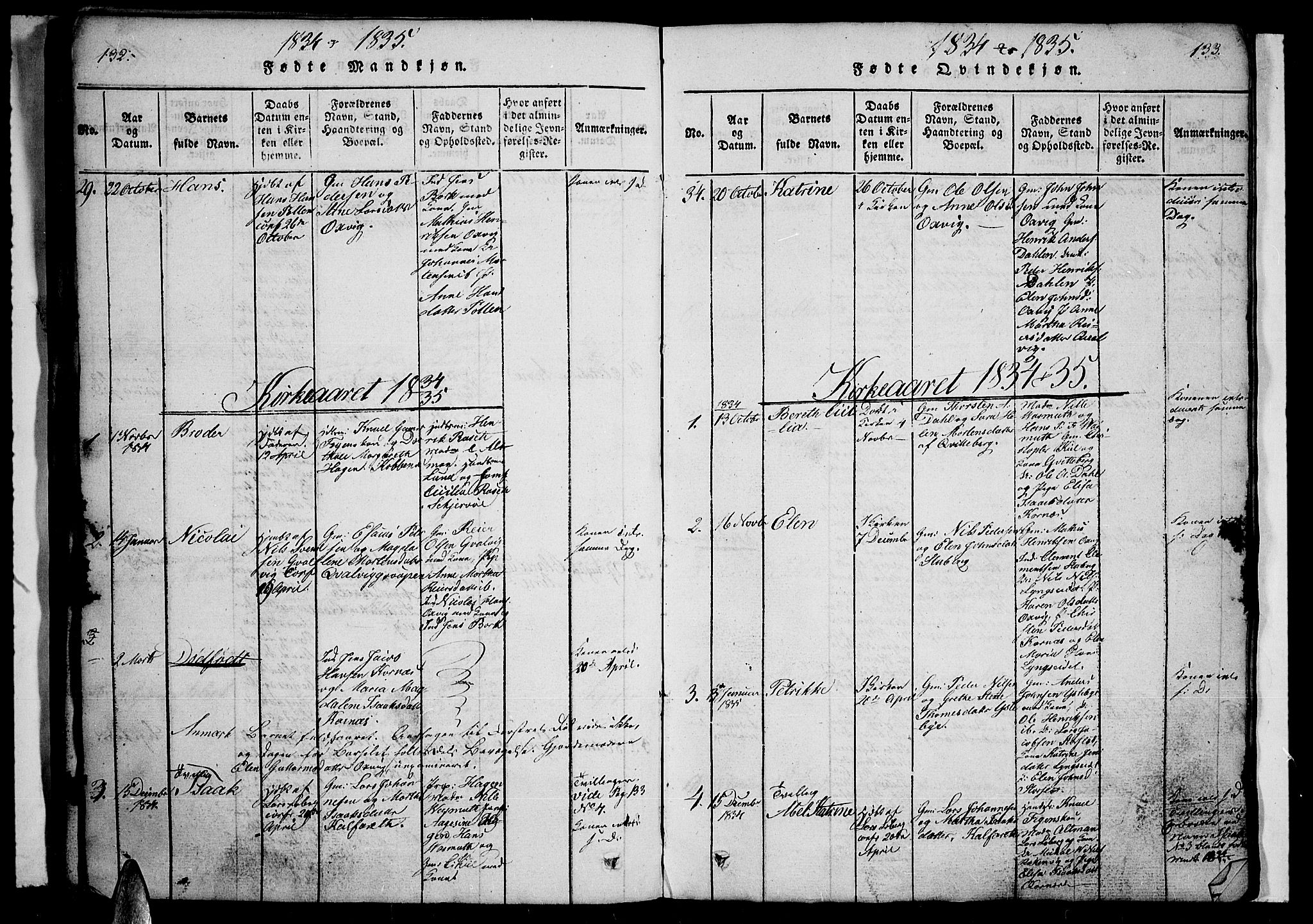 Lyngen sokneprestembete, AV/SATØ-S-1289/H/He/Heb/L0001klokker: Parish register (copy) no. 1, 1826-1838, p. 132-133