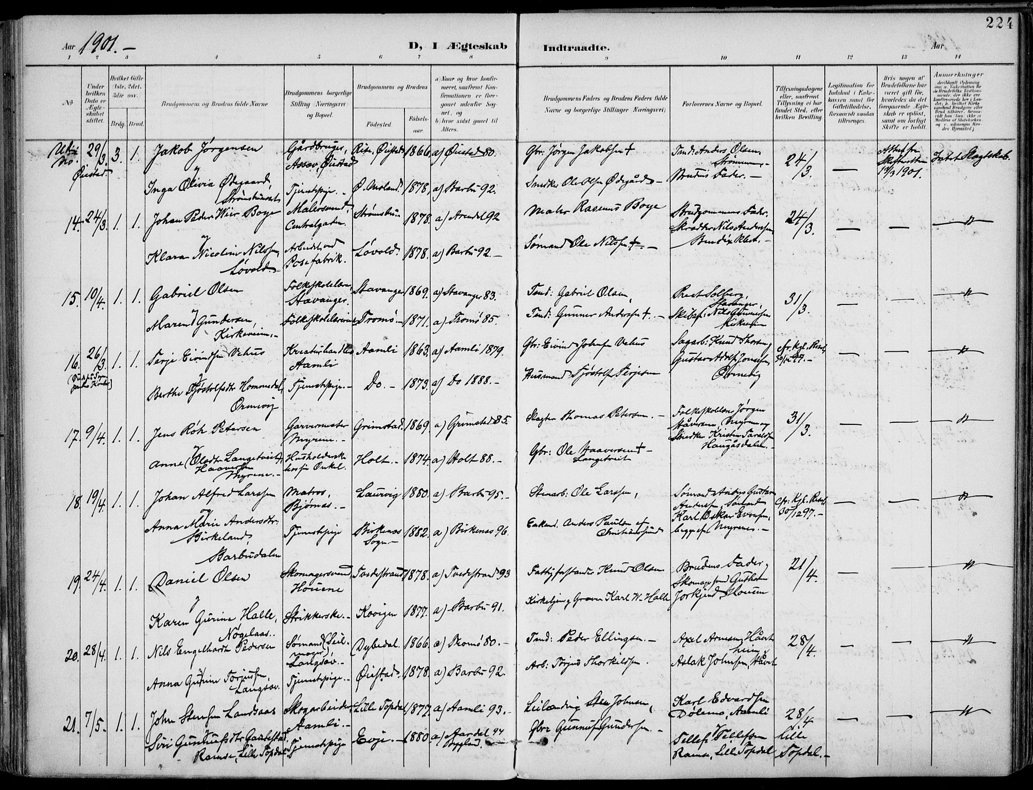 Barbu sokneprestkontor, AV/SAK-1111-0003/F/Fa/L0005: Parish register (official) no. A 5, 1899-1909, p. 224