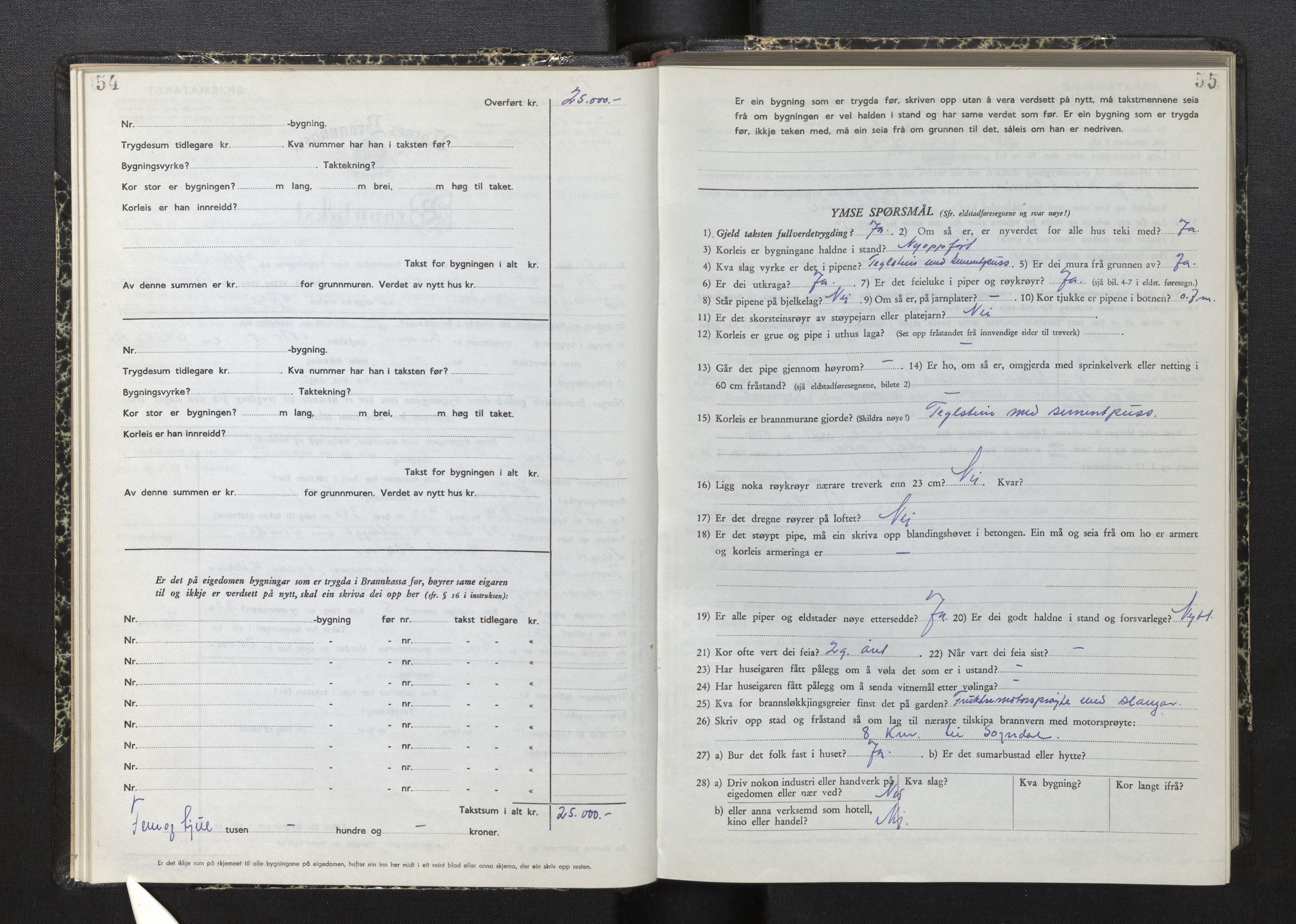 Lensmannen i Sogndal, AV/SAB-A-29901/0012/L0015: Branntakstprotokoll, skjematakst, 1950-1955, p. 54-55