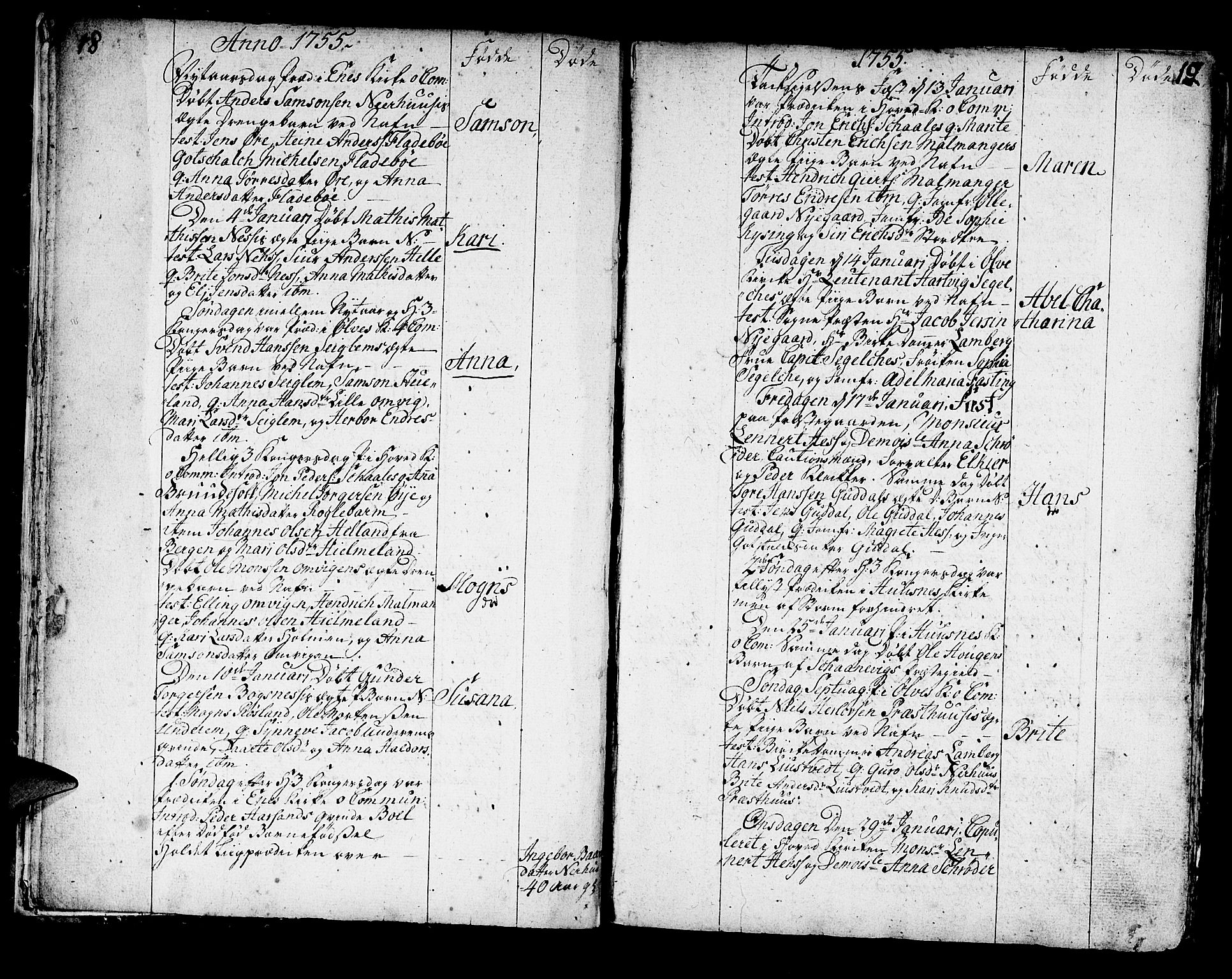 Kvinnherad sokneprestembete, AV/SAB-A-76401/H/Haa: Parish register (official) no. A 3, 1754-1777, p. 18-19