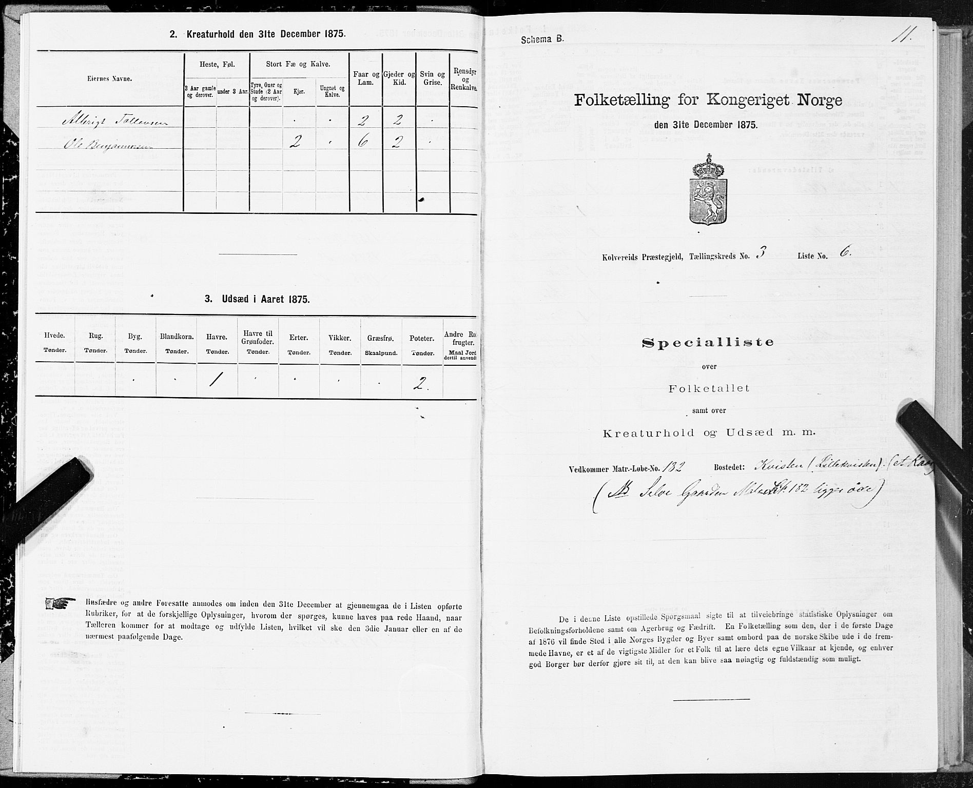 SAT, 1875 census for 1752P Kolvereid, 1875, p. 2011