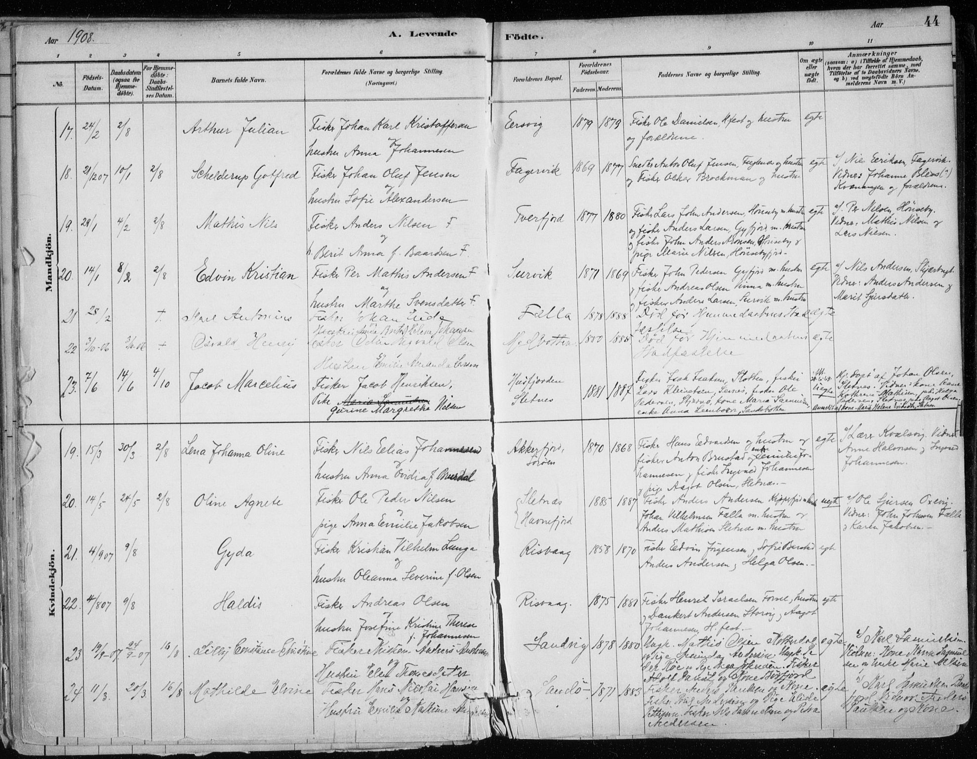 Hammerfest sokneprestkontor, SATØ/S-1347/H/Ha/L0013.kirke: Parish register (official) no. 13, 1898-1917, p. 44