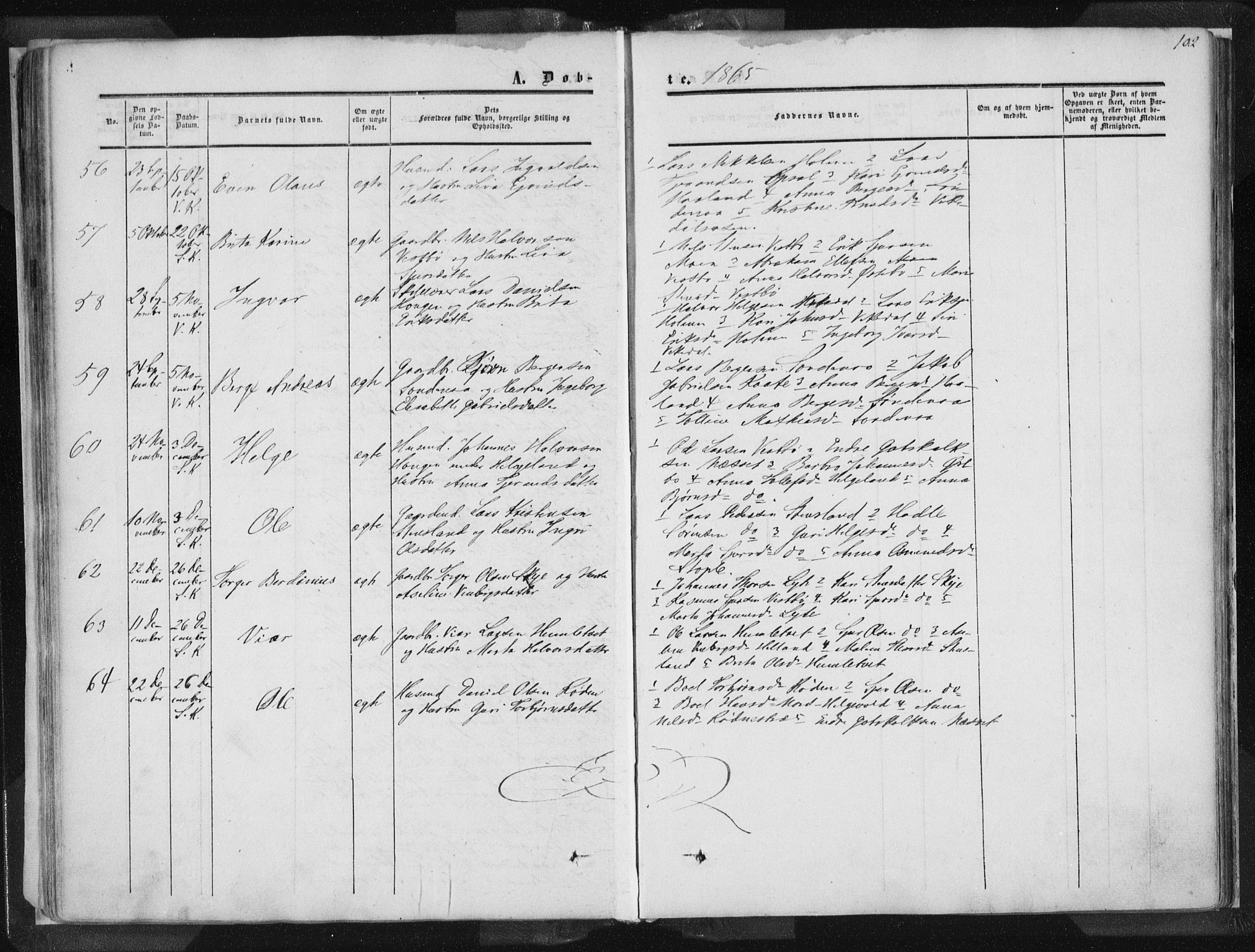 Vikedal sokneprestkontor, AV/SAST-A-101840/01/IV: Parish register (official) no. A 6.1, 1851-1867, p. 102