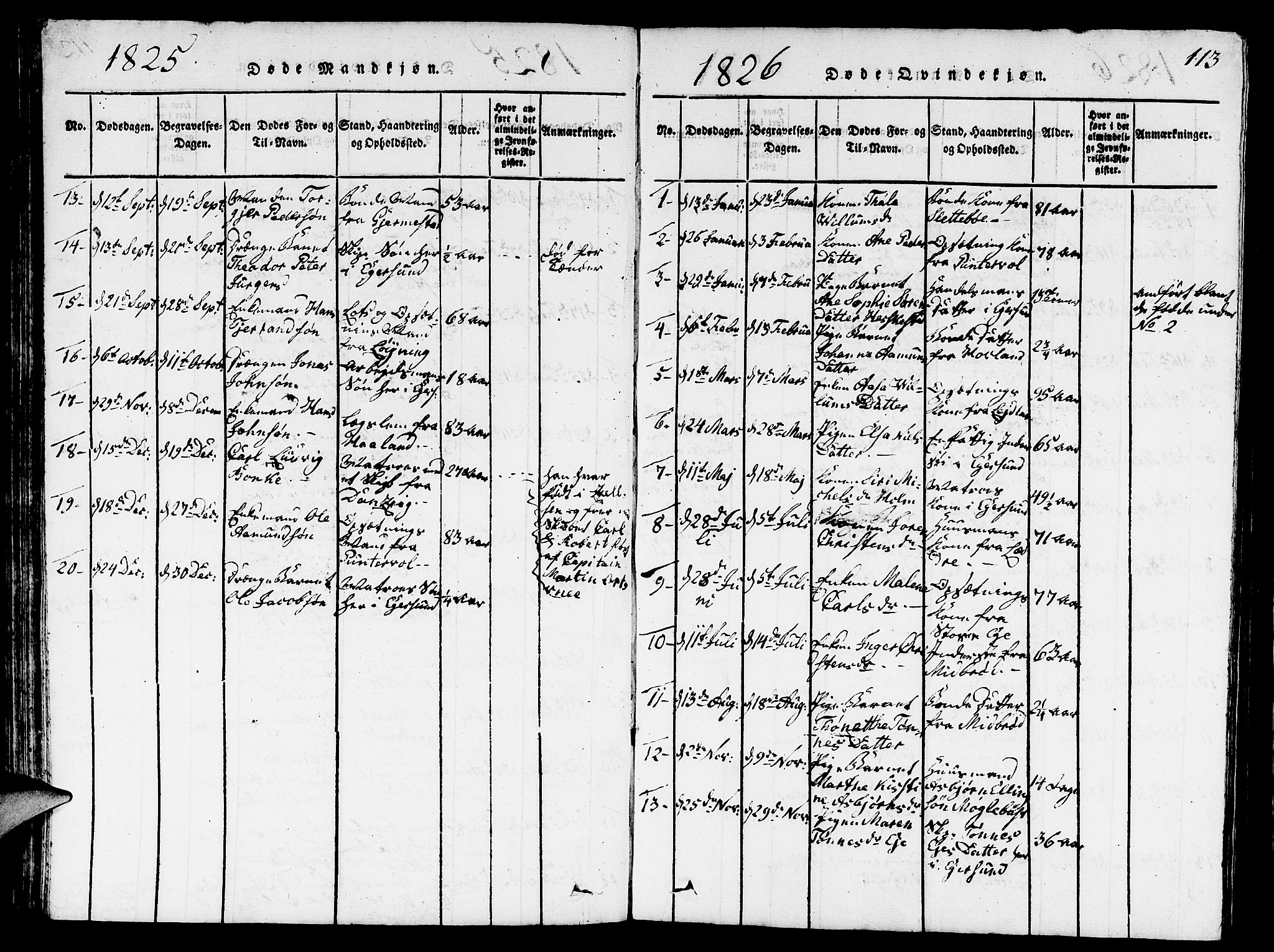 Eigersund sokneprestkontor, SAST/A-101807/S09/L0001: Parish register (copy) no. B 1, 1815-1827, p. 113