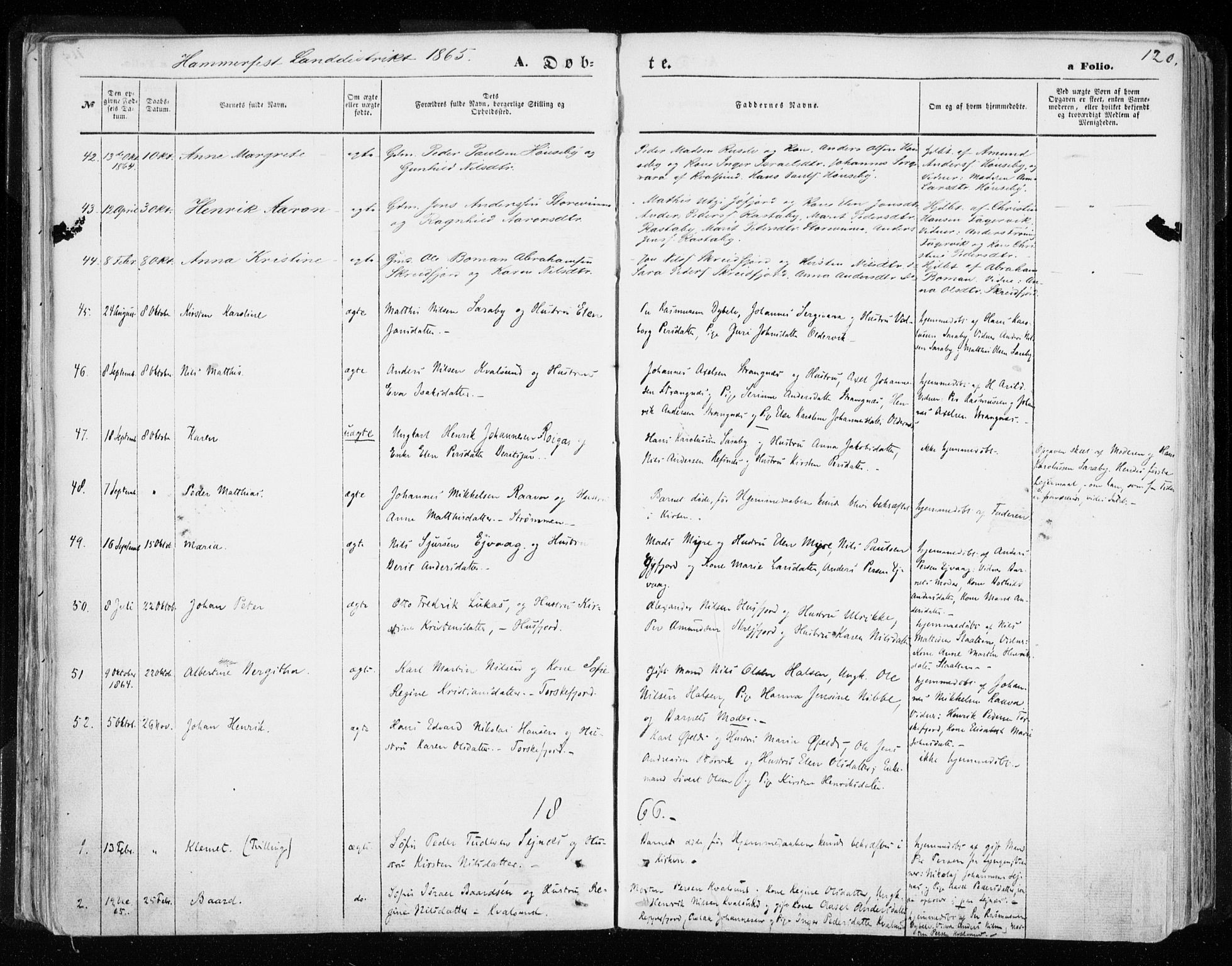 Hammerfest sokneprestkontor, AV/SATØ-S-1347/H/Ha/L0005.kirke: Parish register (official) no. 5, 1857-1869, p. 120