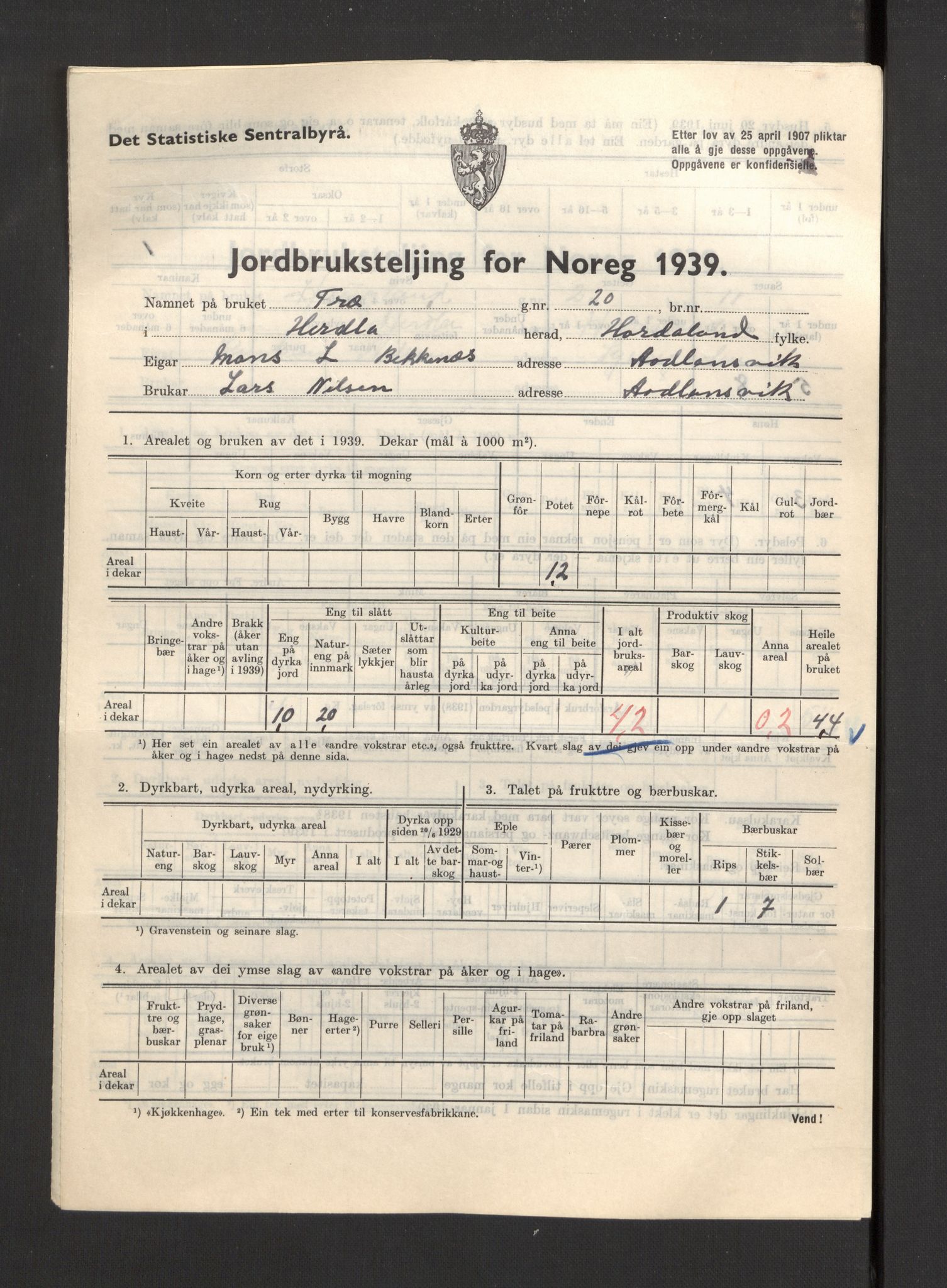 Statistisk sentralbyrå, Næringsøkonomiske emner, Jordbruk, skogbruk, jakt, fiske og fangst, AV/RA-S-2234/G/Gb/L0211: Hordaland: Herdla, Hjelme og Manger, 1939, p. 217