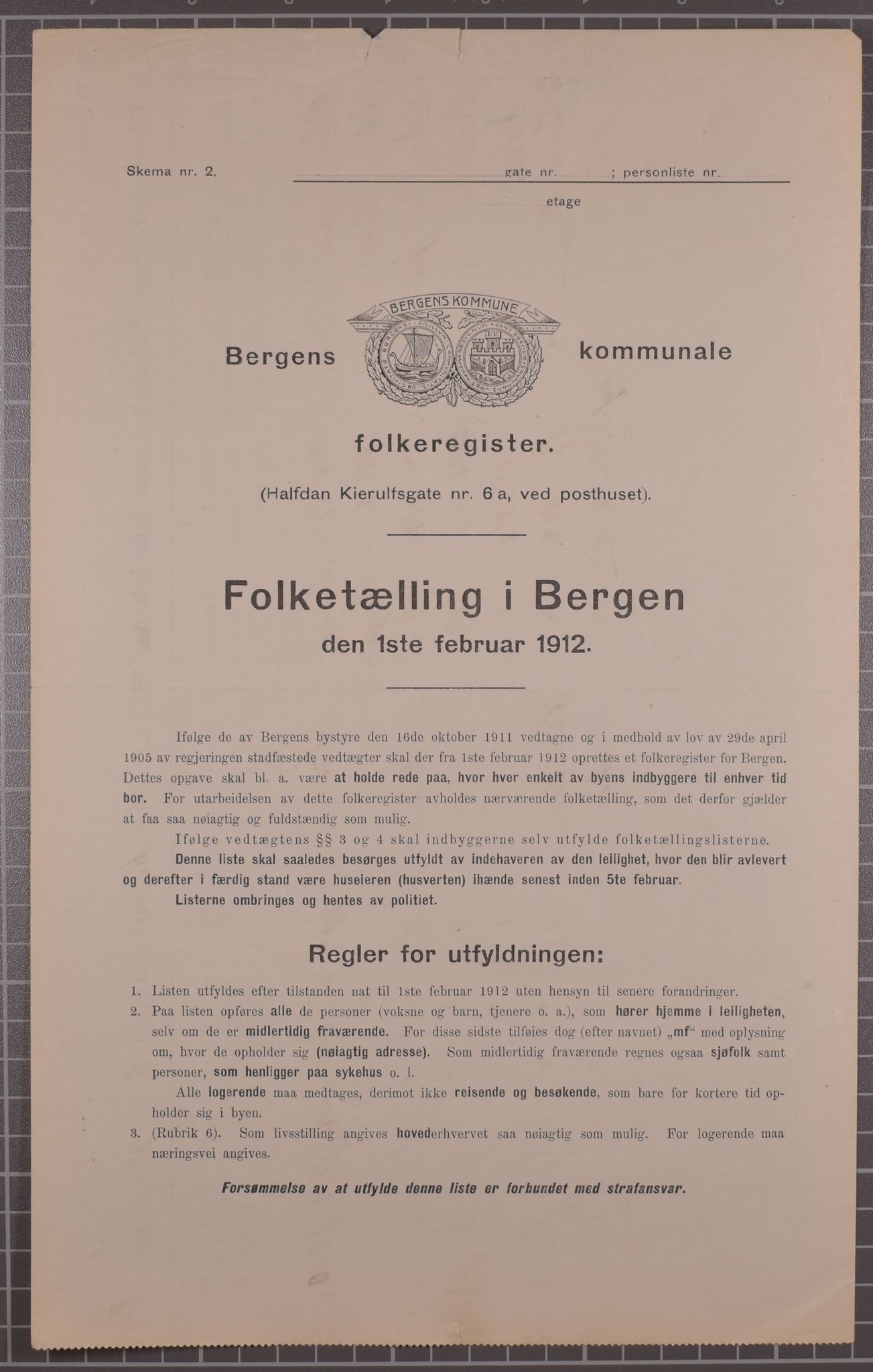 SAB, Municipal Census 1912 for Bergen, 1912, p. 3085