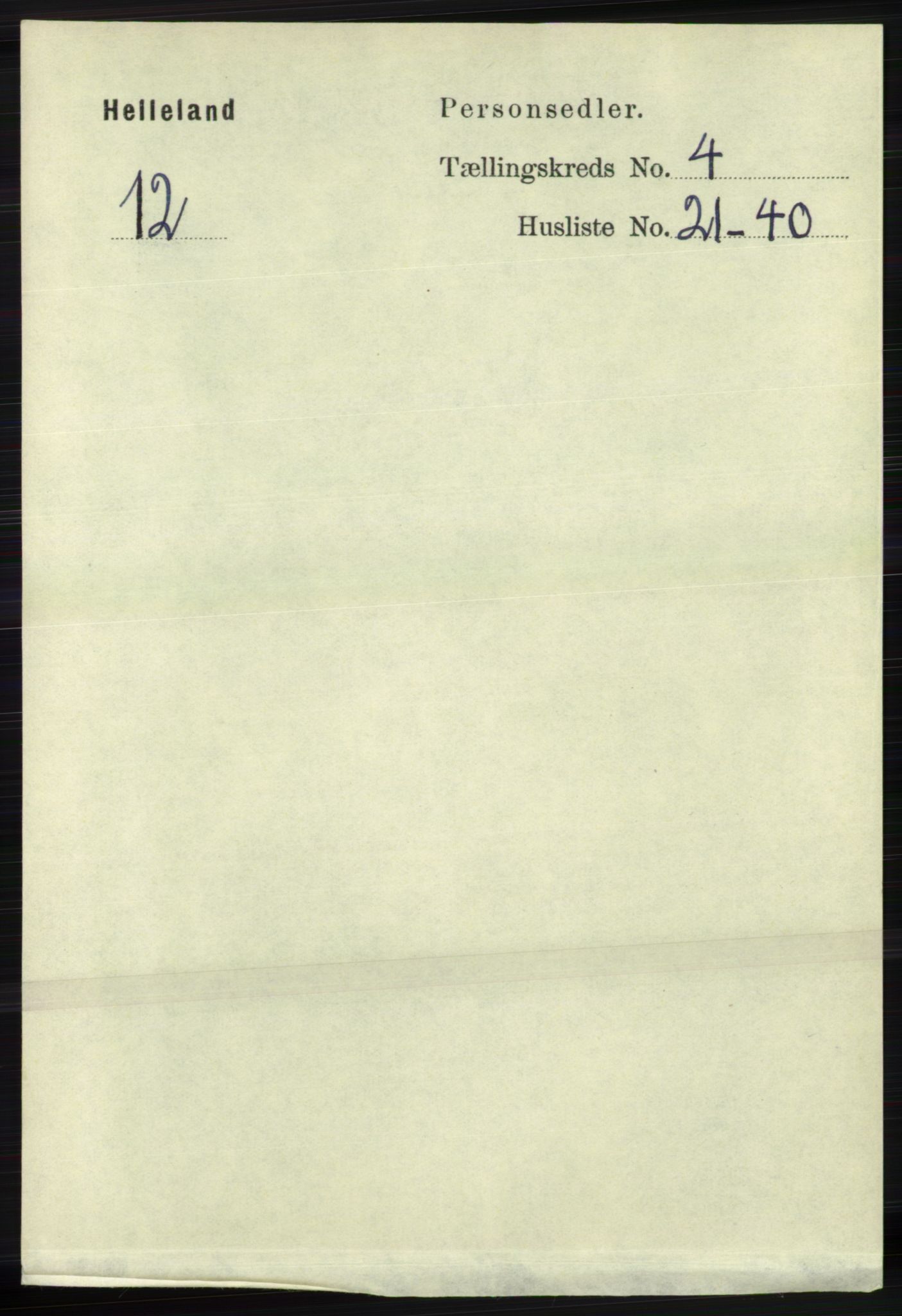 RA, 1891 census for 1115 Helleland, 1891, p. 1292