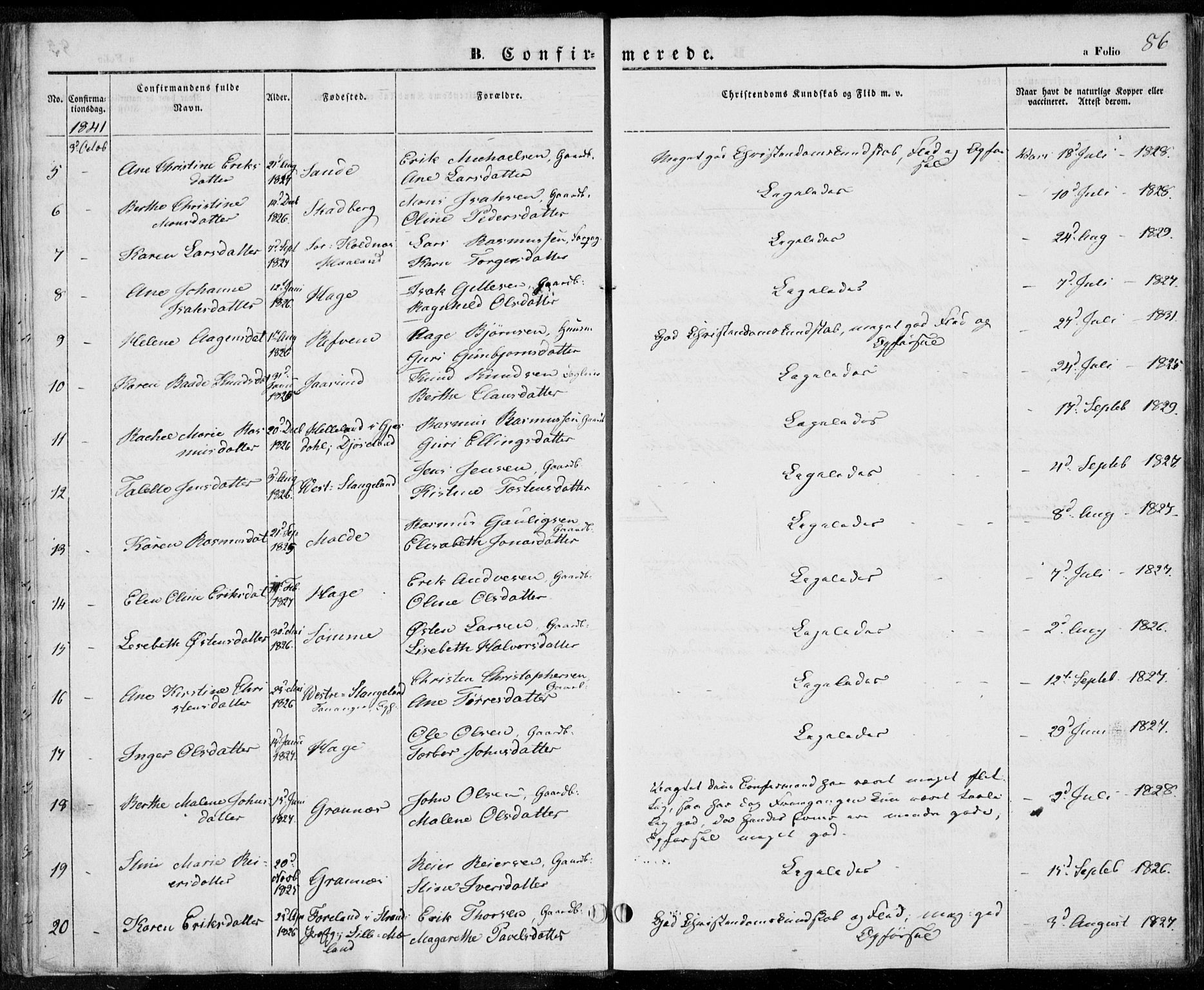 Håland sokneprestkontor, AV/SAST-A-101802/001/30BA/L0006: Parish register (official) no. A 6, 1842-1853, p. 86