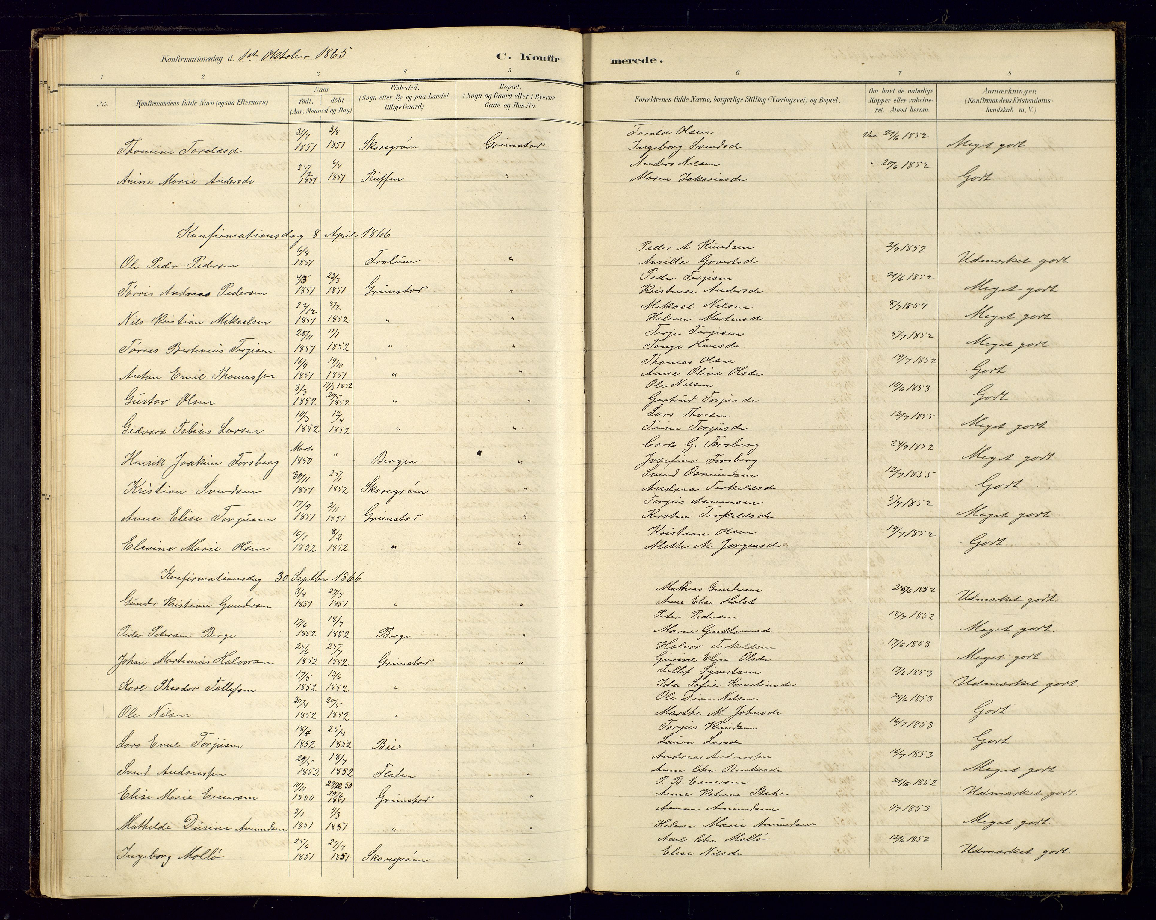 Grimstad sokneprestkontor, AV/SAK-1111-0017/F/Fa/L0001: Parish register (official) no. A 1a, 1850-1877