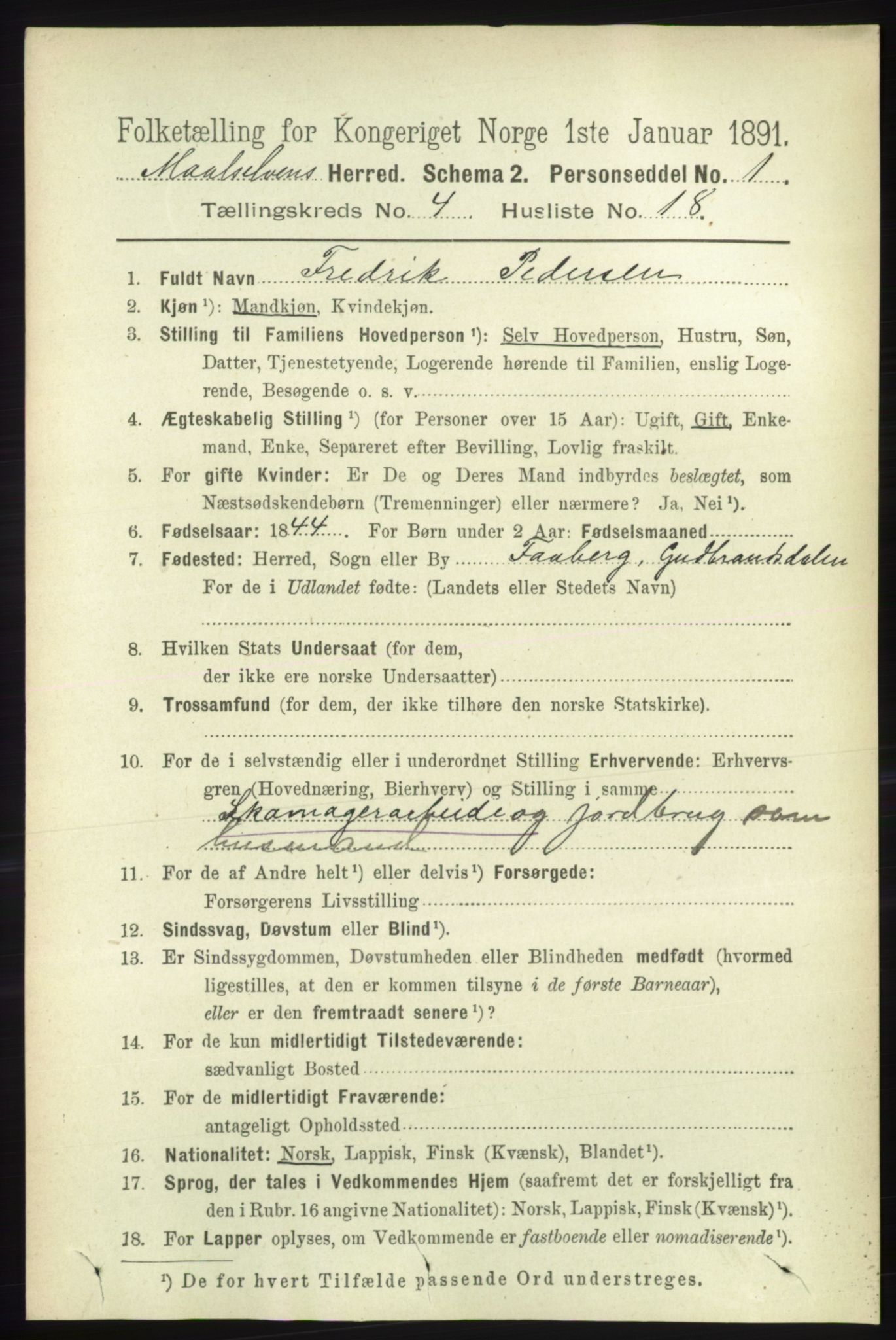 RA, 1891 census for 1924 Målselv, 1891, p. 1195