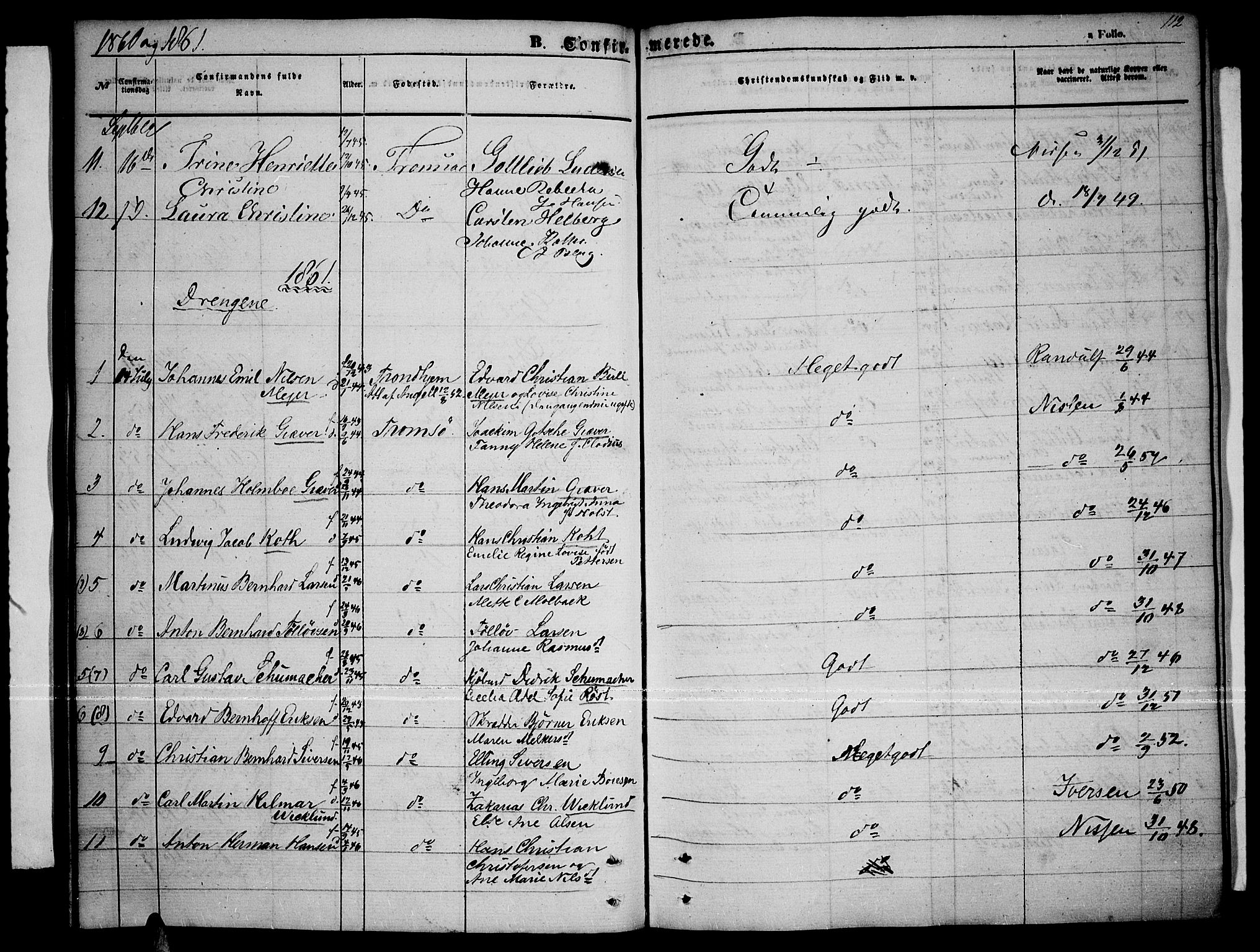 Tromsø sokneprestkontor/stiftsprosti/domprosti, AV/SATØ-S-1343/G/Gb/L0006klokker: Parish register (copy) no. 6, 1857-1866, p. 112