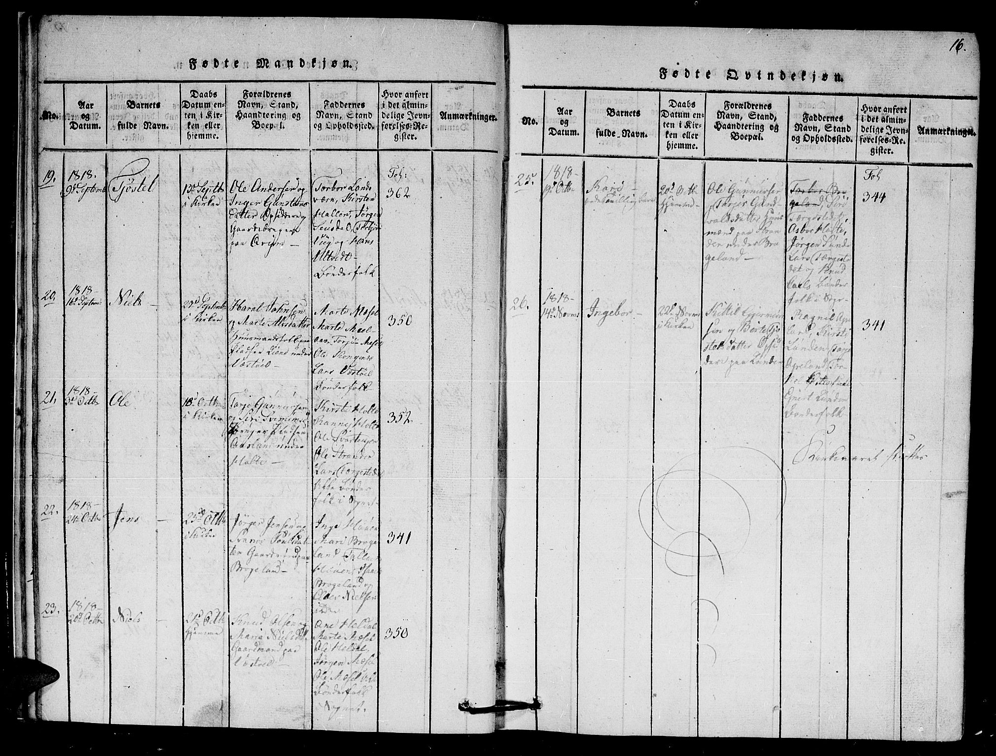 Gjerstad sokneprestkontor, SAK/1111-0014/F/Fa/Faa/L0004: Parish register (official) no. A 4, 1816-1829, p. 16