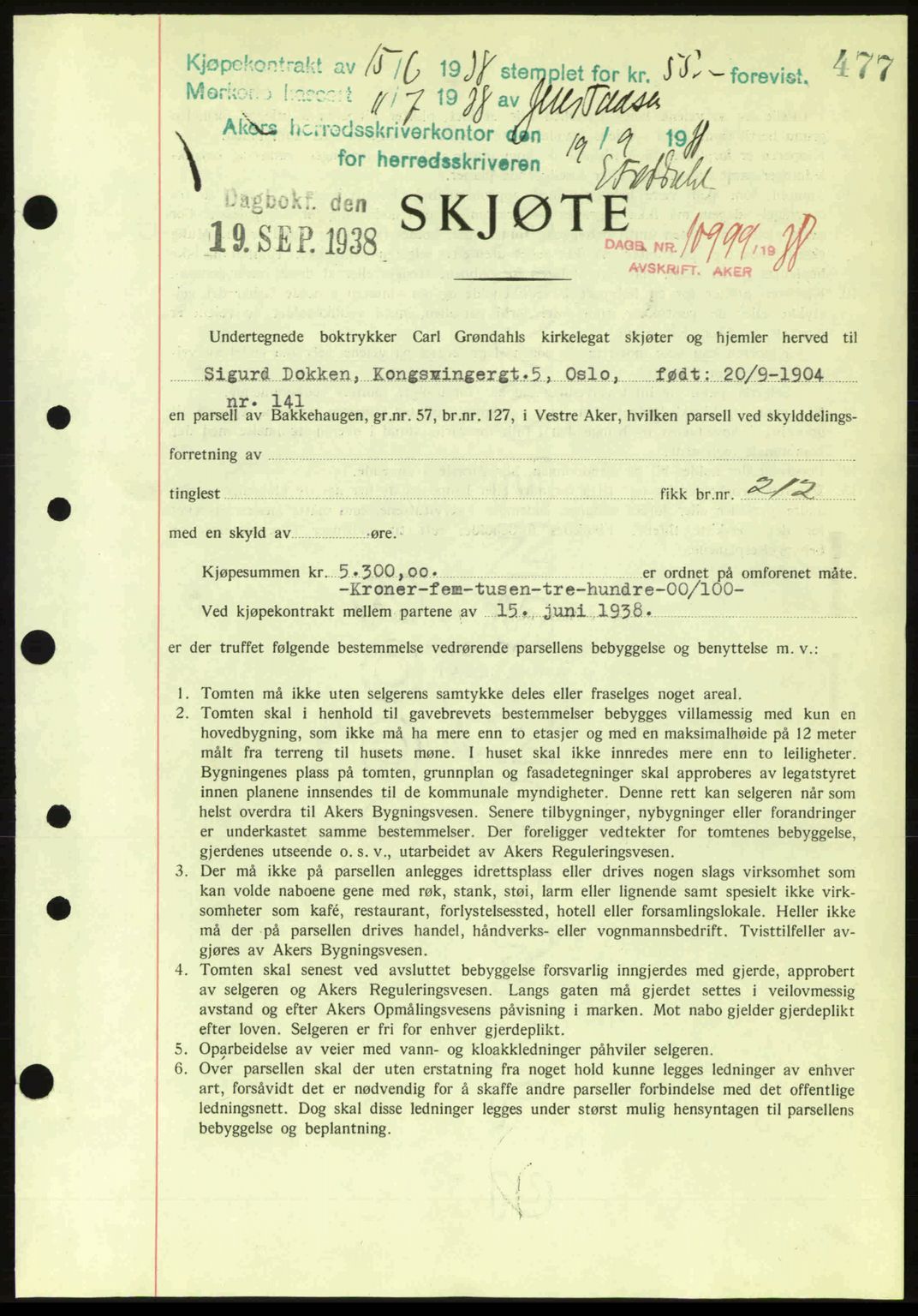Aker herredsskriveri, SAO/A-10896/G/Gb/Gba/Gbab/L0025: Mortgage book no. A154-155, 1938-1938, Diary no: : 10999/1938