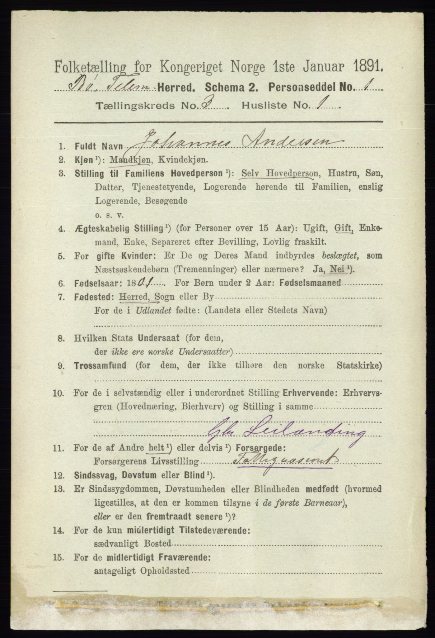 RA, 1891 census for 0821 Bø, 1891, p. 1017