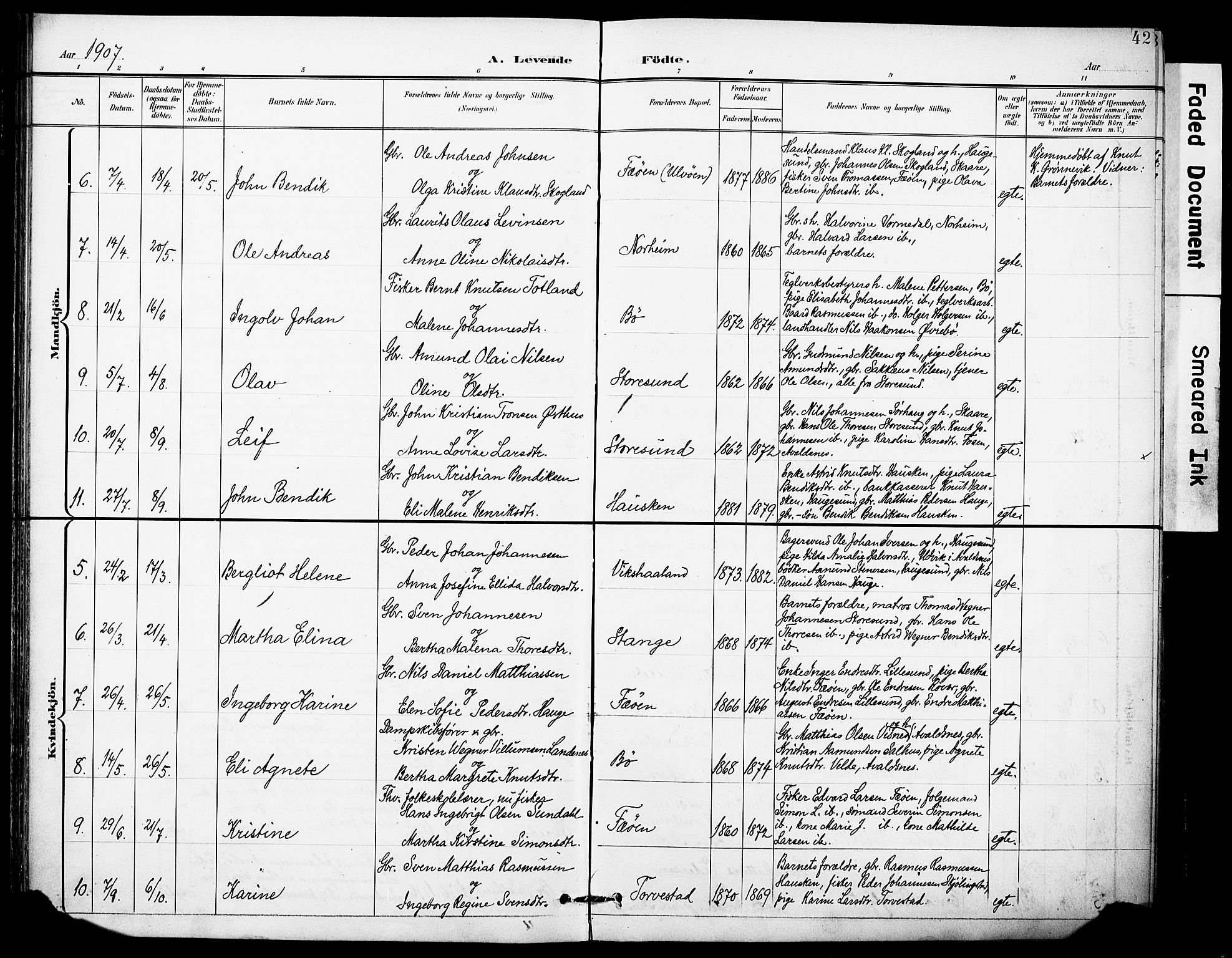 Torvastad sokneprestkontor, SAST/A -101857/H/Ha/Haa/L0017: Parish register (official) no. A 16, 1899-1911, p. 42