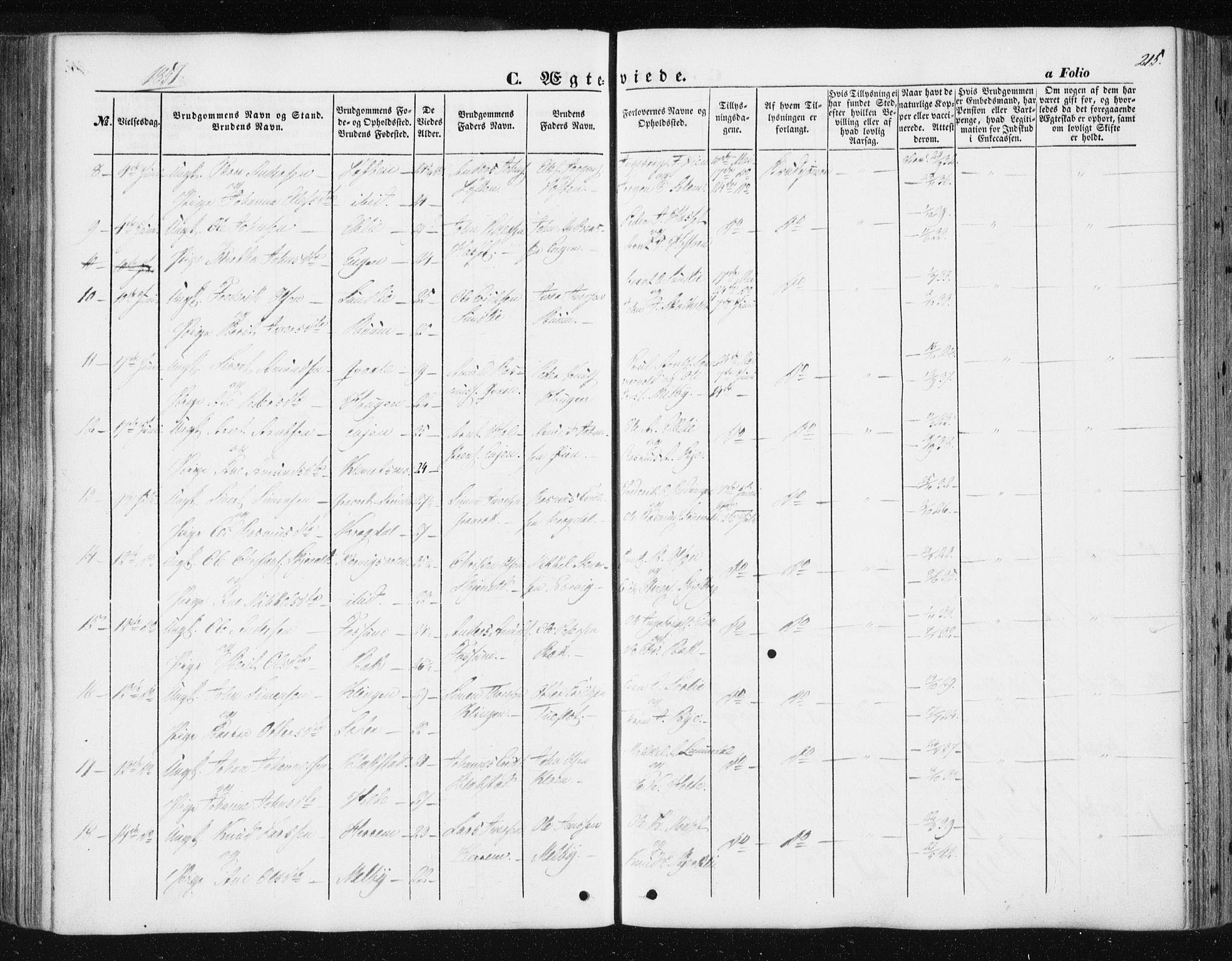 Ministerialprotokoller, klokkerbøker og fødselsregistre - Sør-Trøndelag, SAT/A-1456/668/L0806: Parish register (official) no. 668A06, 1854-1869, p. 215