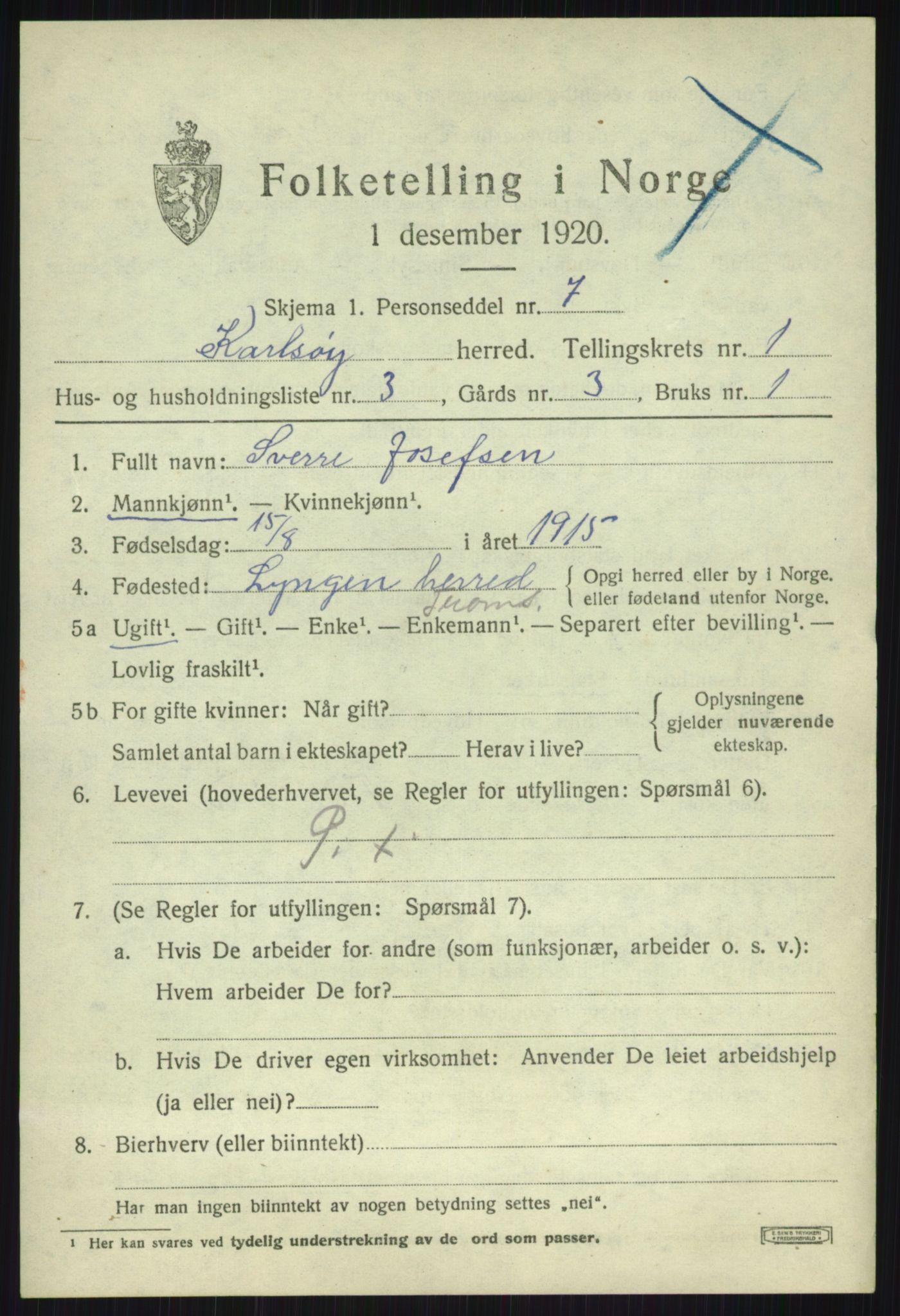 SATØ, 1920 census for Karlsøy, 1920, p. 778