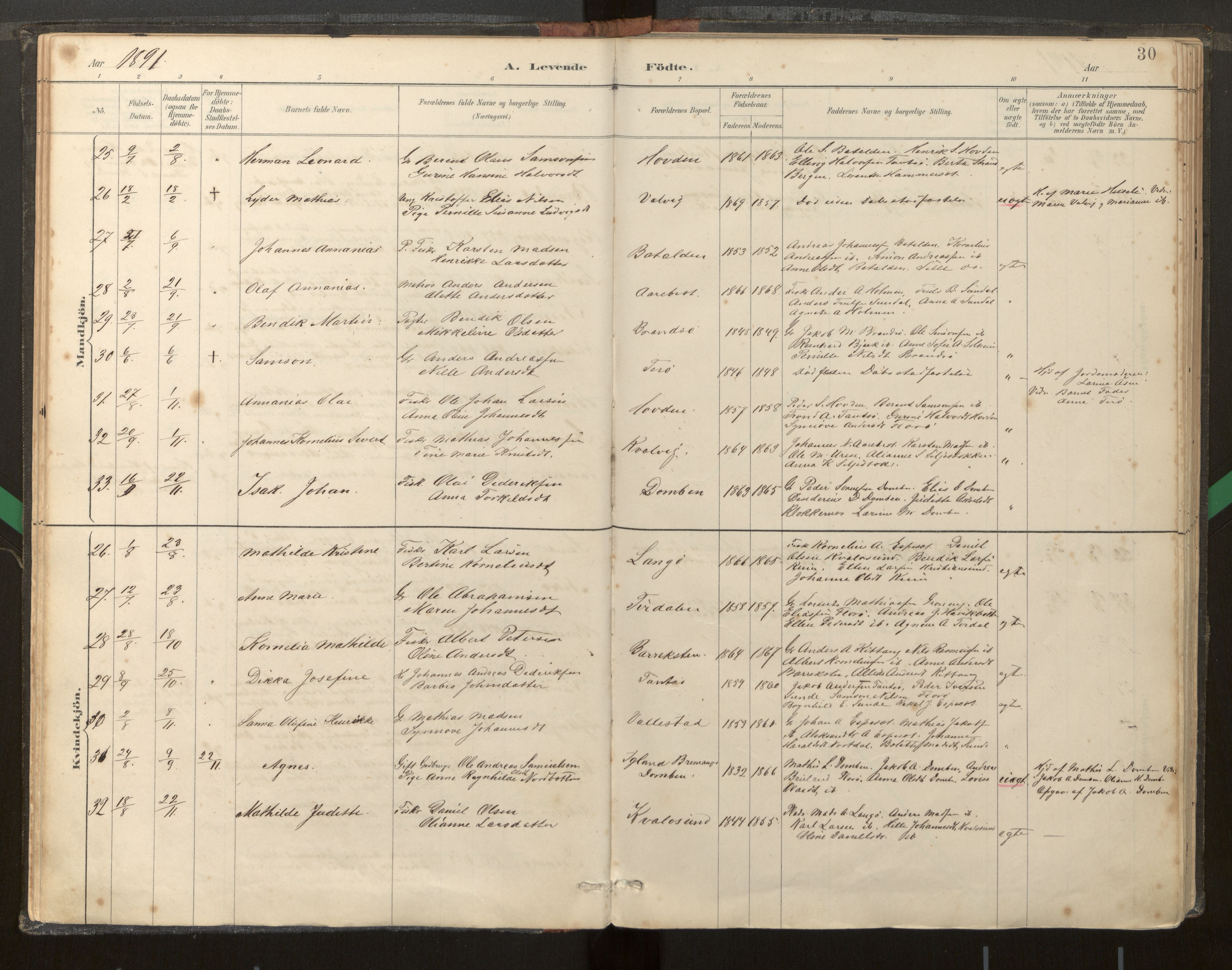 Kinn sokneprestembete, AV/SAB-A-80801/H/Haa/Haab/L0001: Parish register (official) no. B 1, 1886-1921, p. 30