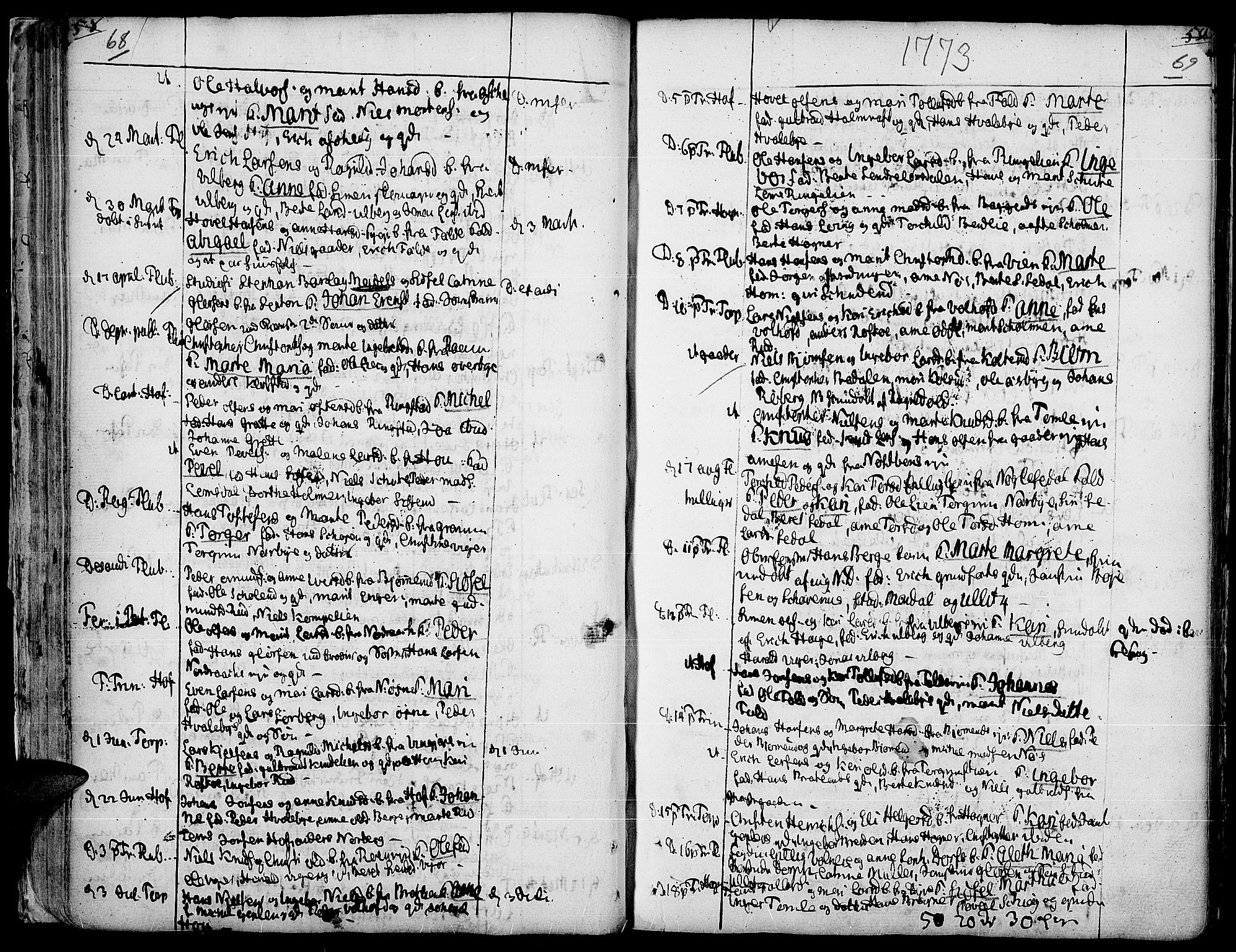 Land prestekontor, SAH/PREST-120/H/Ha/Haa/L0005: Parish register (official) no. 5, 1765-1784, p. 68-69