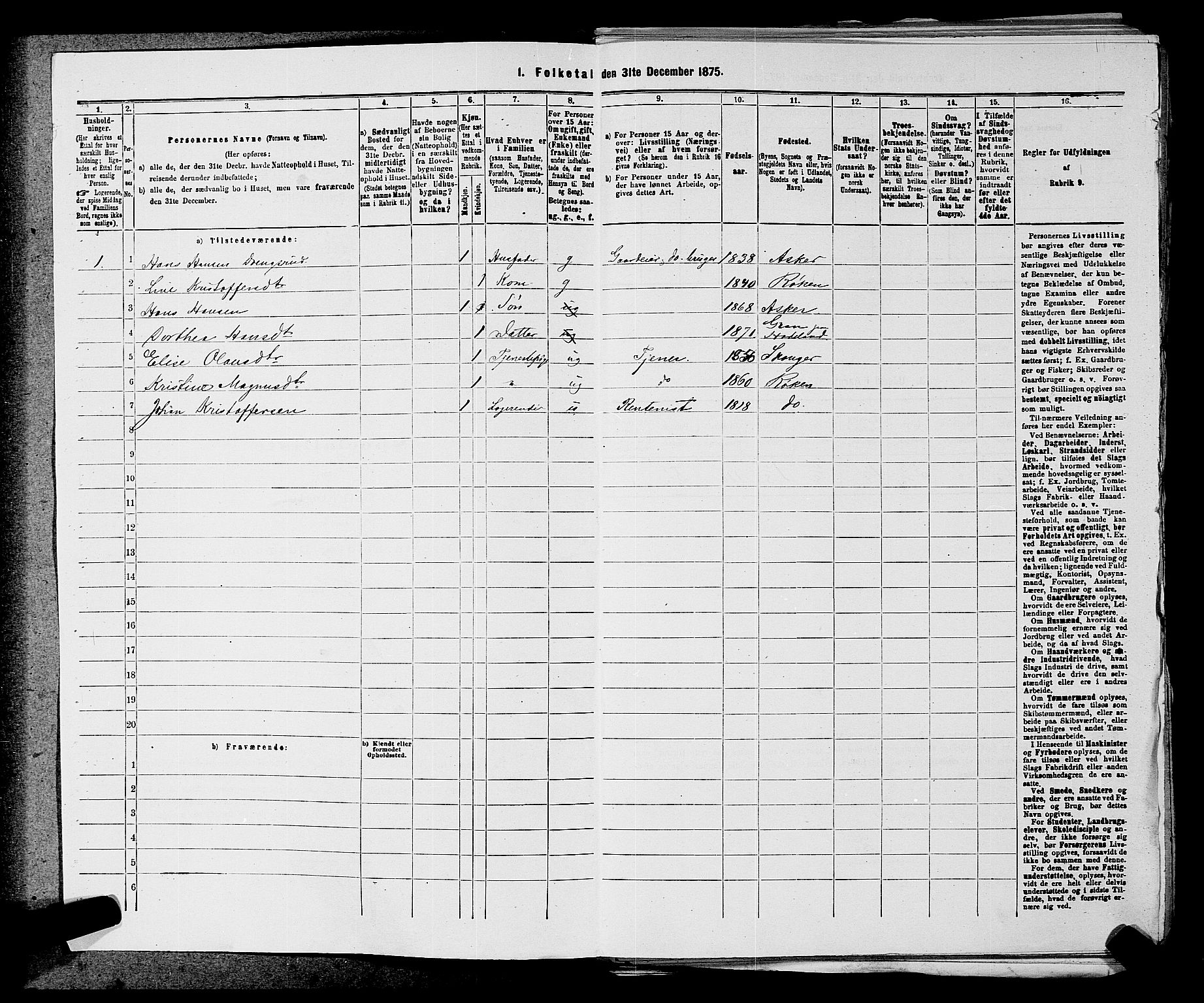 SAKO, 1875 census for 0627P Røyken, 1875, p. 34