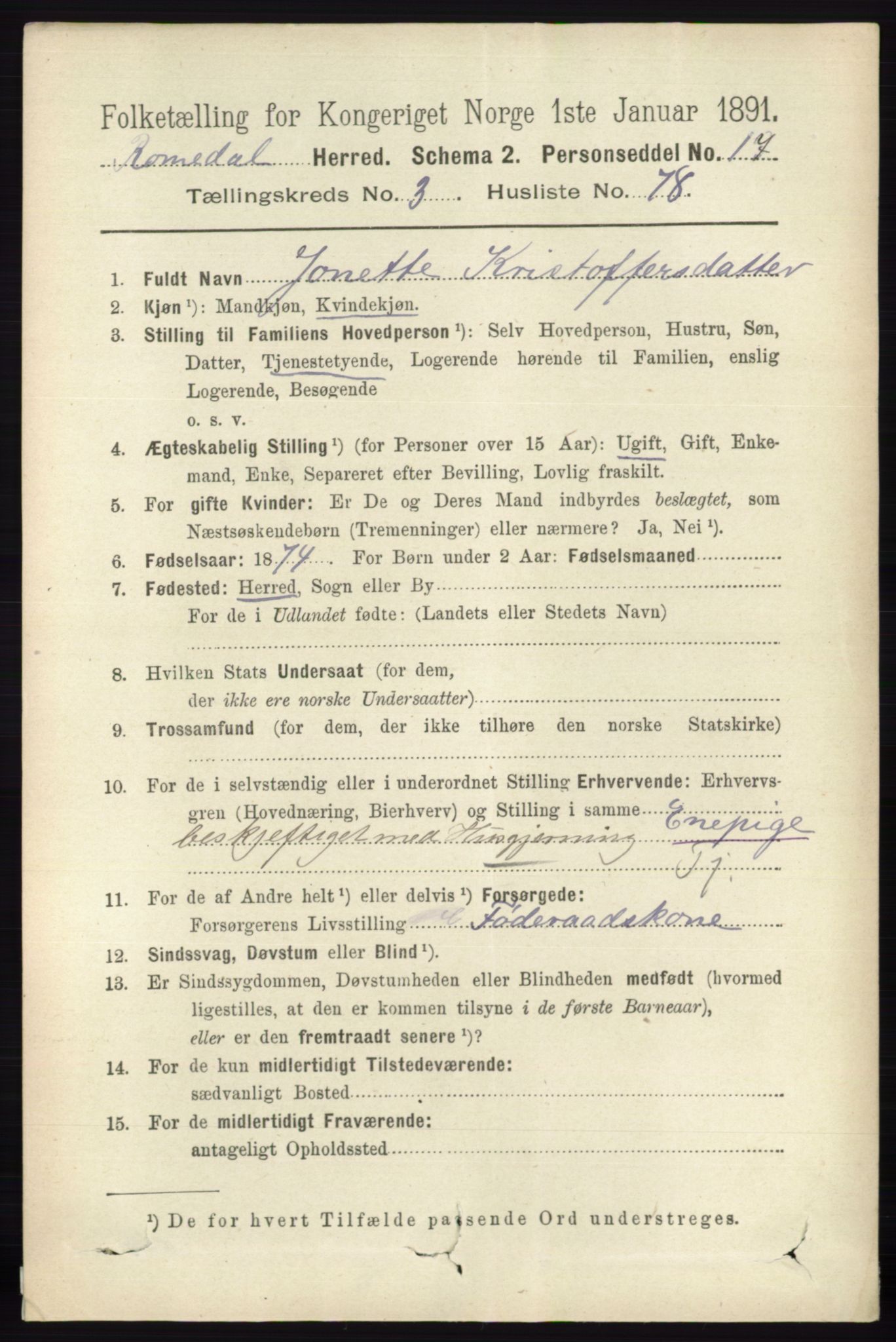 RA, 1891 census for 0416 Romedal, 1891, p. 1882