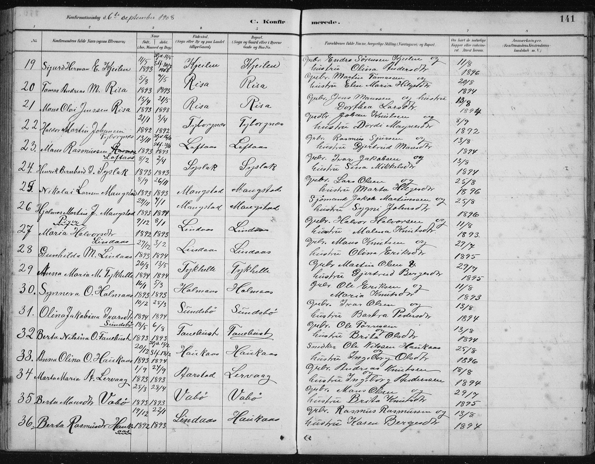 Lindås Sokneprestembete, SAB/A-76701/H/Hab: Parish register (copy) no. B 3, 1886-1914, p. 141