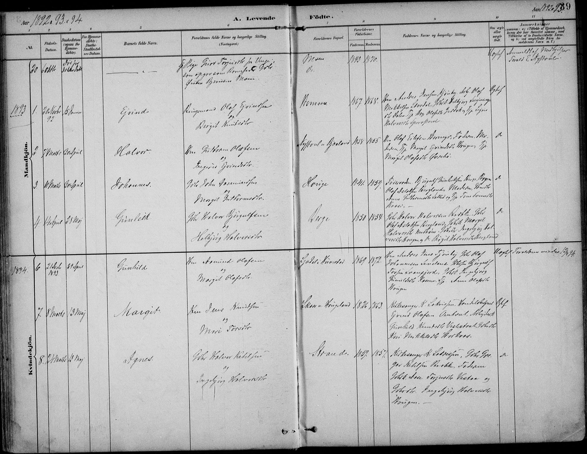 Kviteseid kirkebøker, AV/SAKO-A-276/F/Fb/L0002: Parish register (official) no. II 2, 1882-1916, p. 39