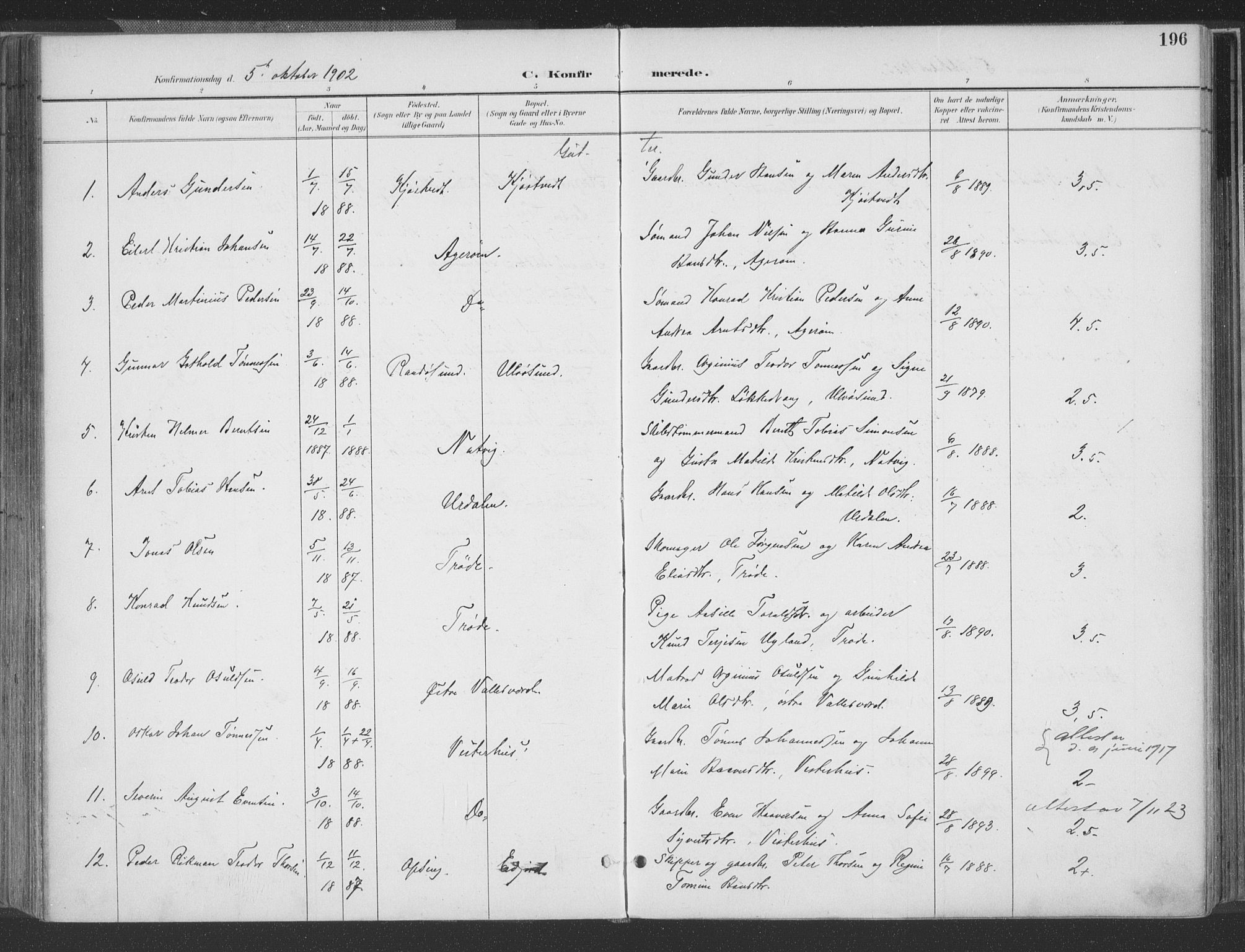 Høvåg sokneprestkontor, AV/SAK-1111-0025/F/Fa/L0006: Parish register (official) no. A 6, 1894-1923, p. 196