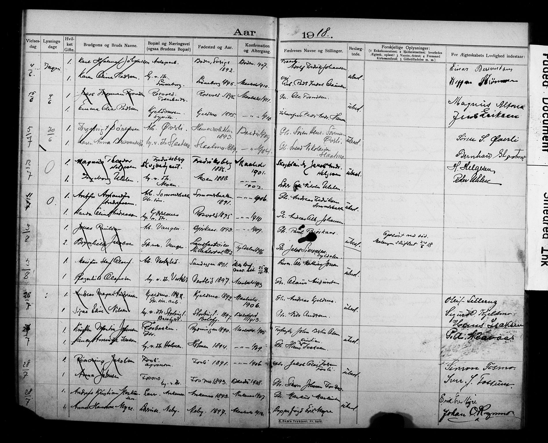 Målselv sokneprestembete, AV/SATØ-S-1311/I/Id/L0040: Banns register no. 40, 1906-1918