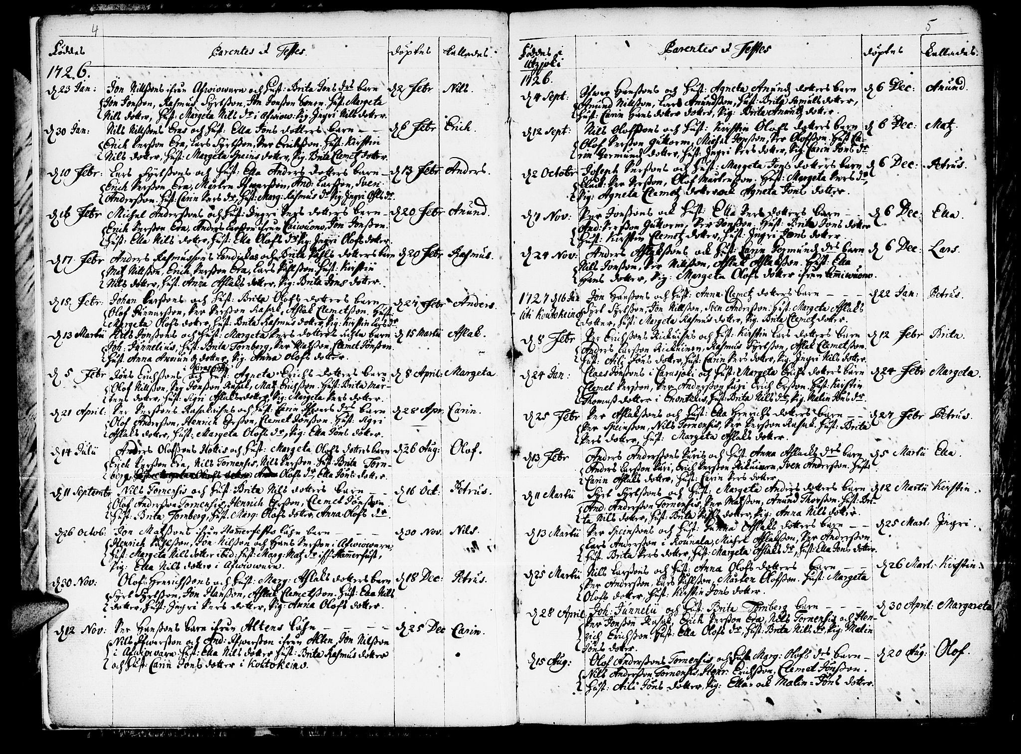 Kautokeino sokneprestembete, SATØ/S-1340/H/Ha/L0001.kirke: Parish register (official) no. 1, 1723-1776, p. 4-5