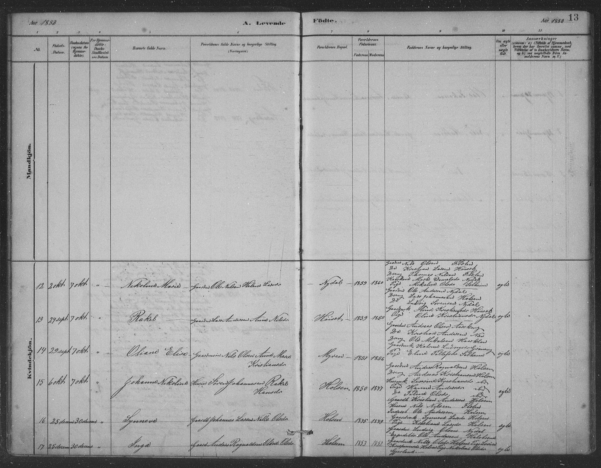 Førde sokneprestembete, AV/SAB-A-79901/H/Hab/Habc/L0002: Parish register (copy) no. C 2, 1881-1911, p. 13