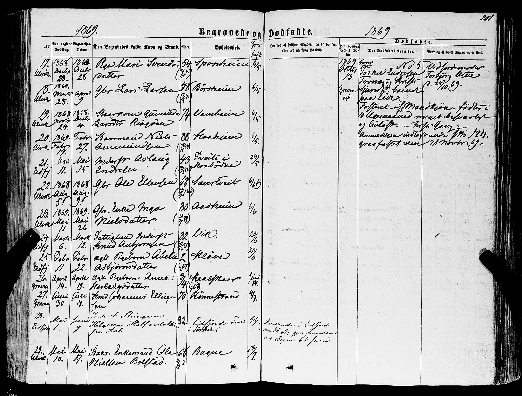 Ulvik sokneprestembete, AV/SAB-A-78801/H/Haa: Parish register (official) no. A 15, 1864-1878, p. 201