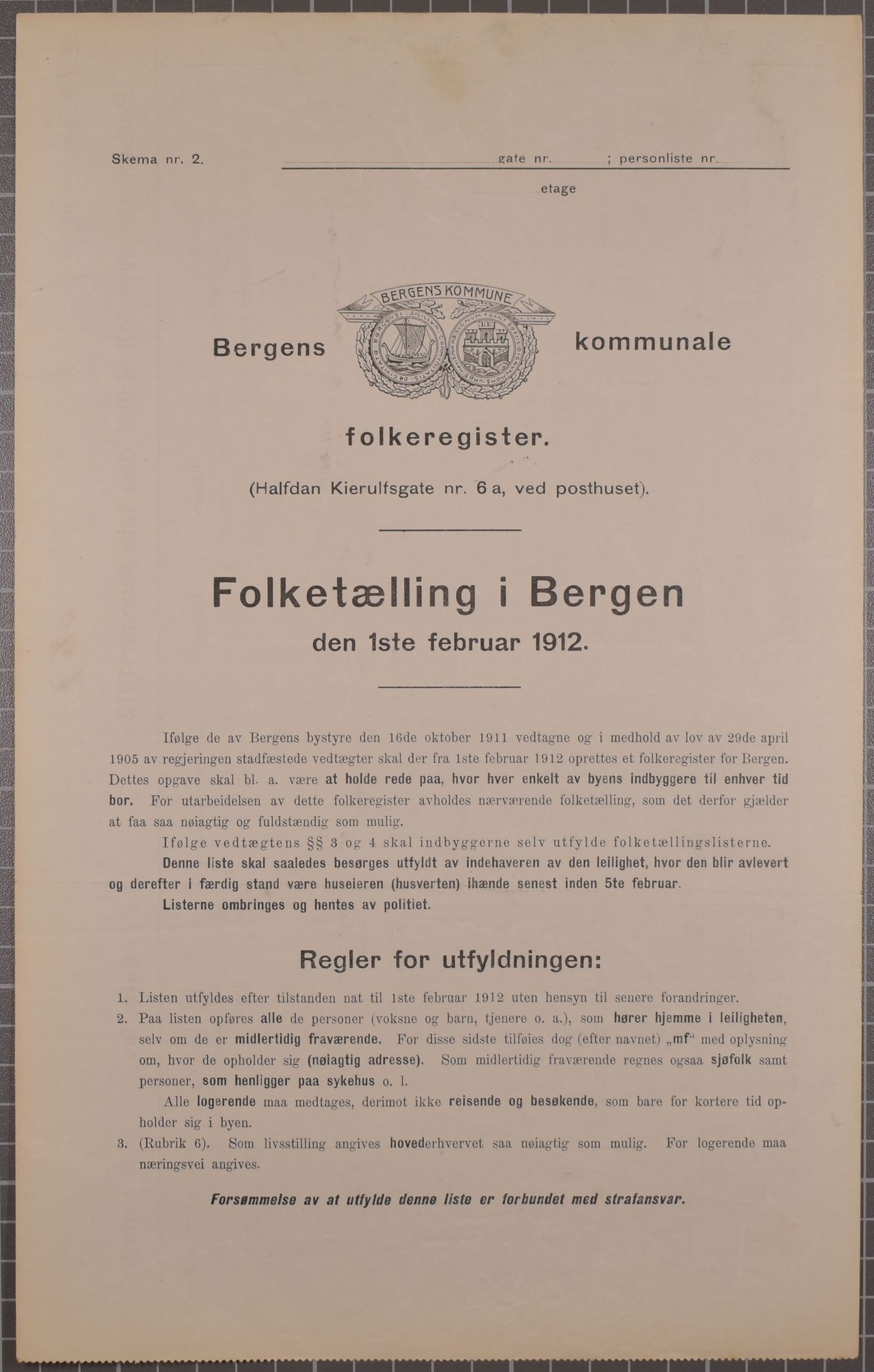 SAB, Municipal Census 1912 for Bergen, 1912, p. 1924