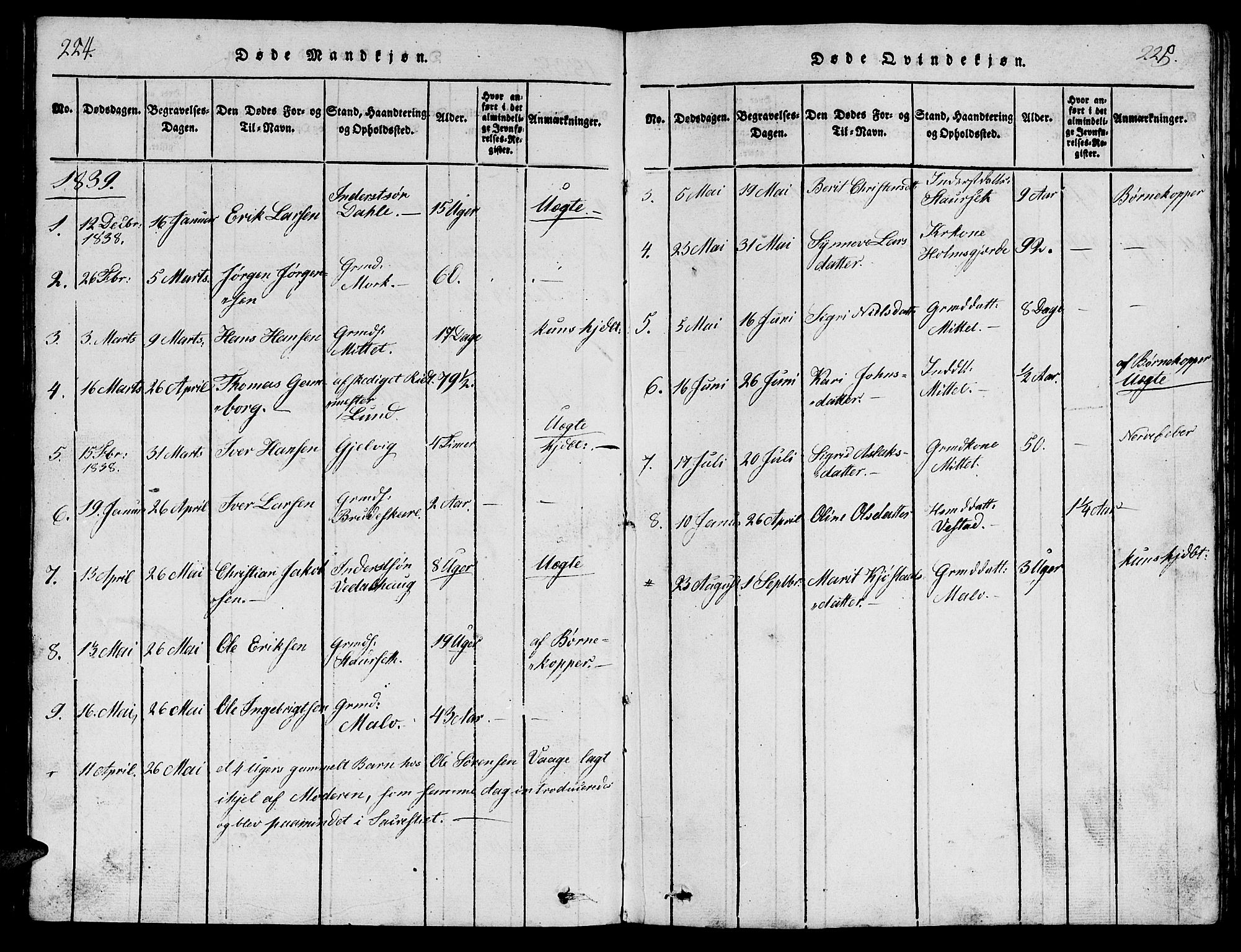 Ministerialprotokoller, klokkerbøker og fødselsregistre - Møre og Romsdal, AV/SAT-A-1454/547/L0610: Parish register (copy) no. 547C01, 1818-1839, p. 224-225