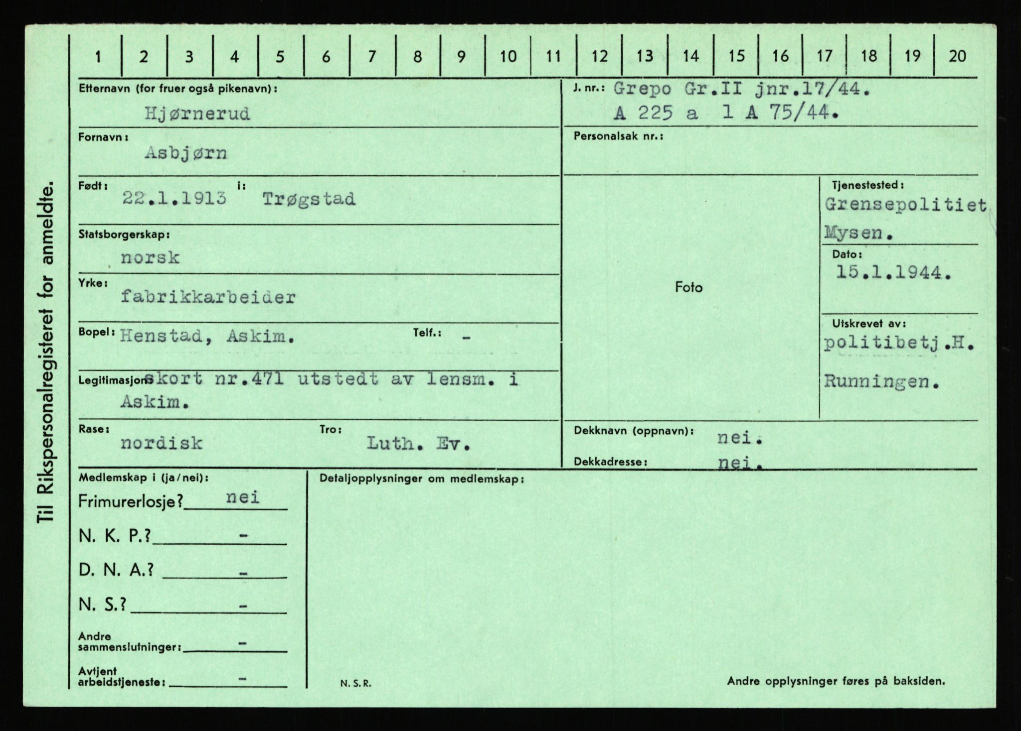 Statspolitiet - Hovedkontoret / Osloavdelingen, AV/RA-S-1329/C/Ca/L0006: Hanche - Hokstvedt, 1943-1945, p. 4493