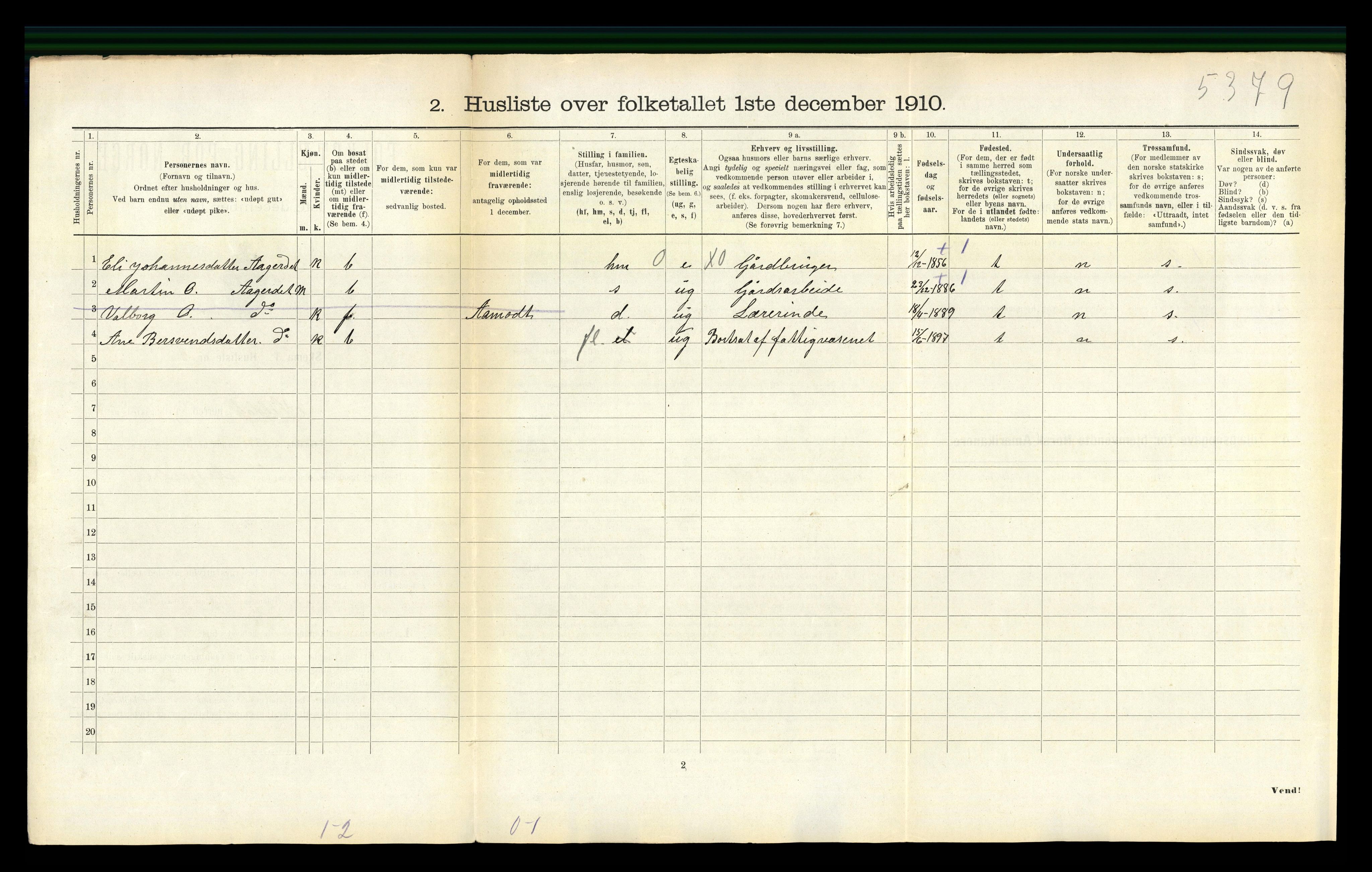 RA, 1910 census for Meldal, 1910, p. 838