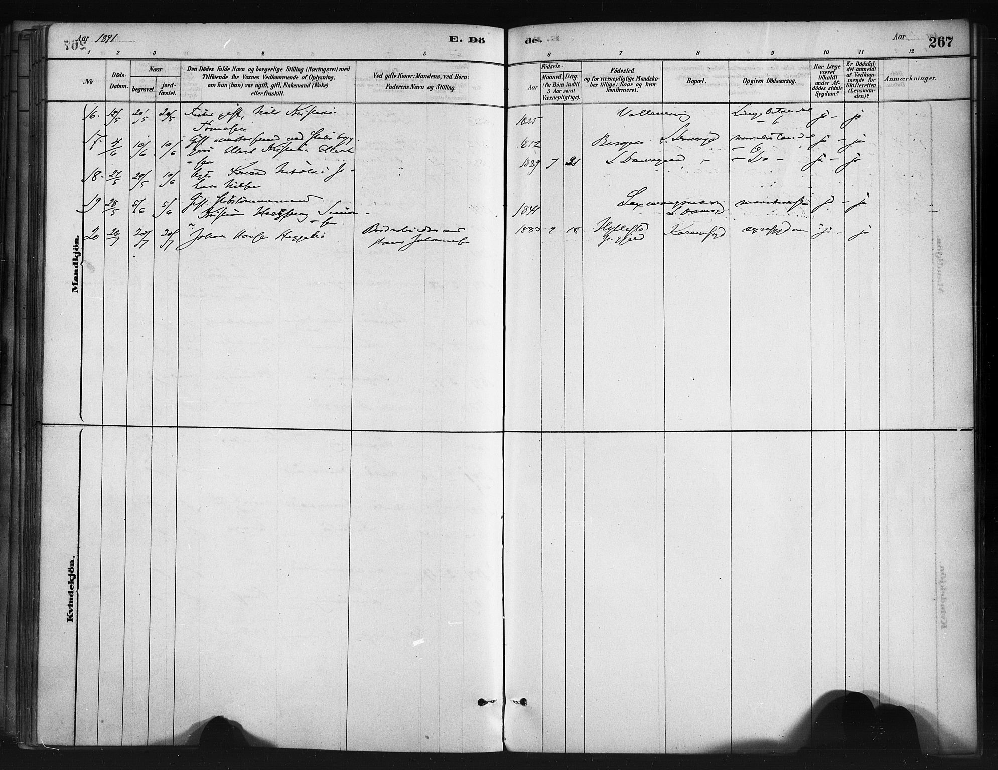 Askøy Sokneprestembete, AV/SAB-A-74101/H/Ha/Haa/Haae/L0002: Parish register (official) no. E 2, 1878-1891, p. 267