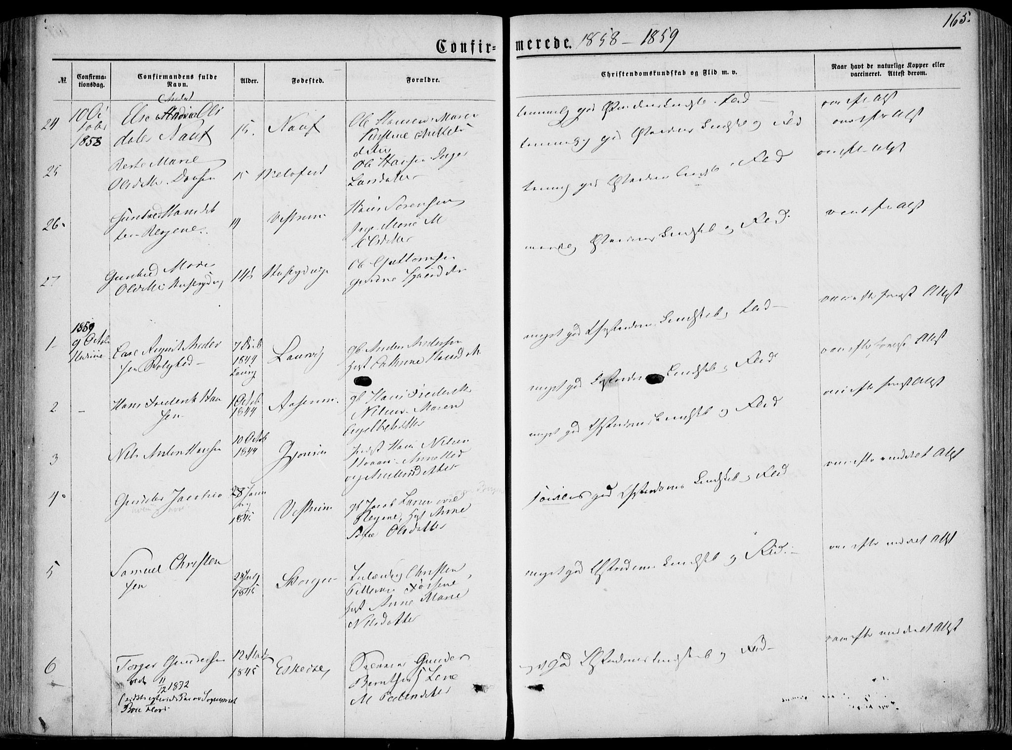 Hedrum kirkebøker, AV/SAKO-A-344/F/Fa/L0007: Parish register (official) no. I 7, 1857-1868, p. 165