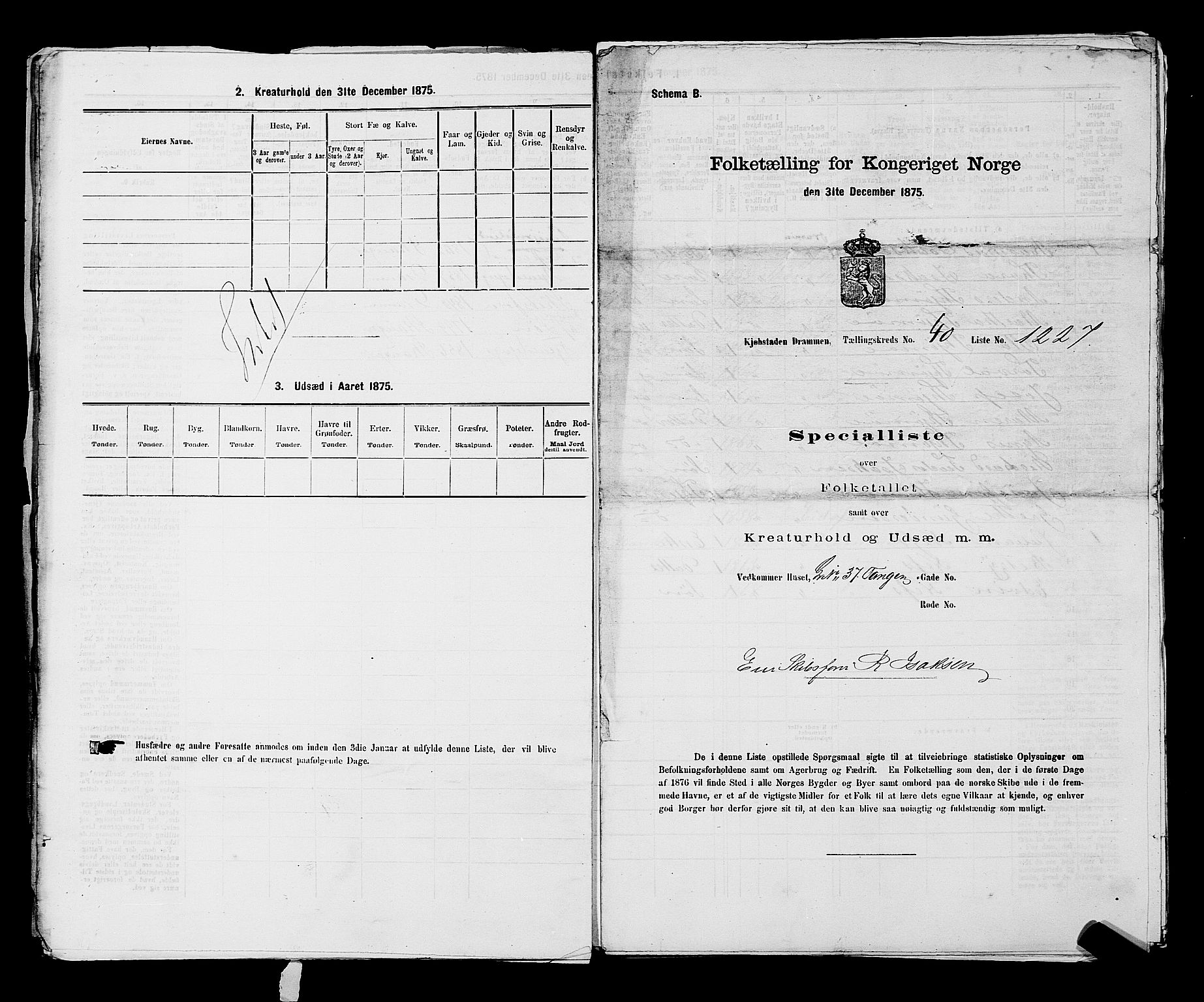 SAKO, 1875 census for 0602 Drammen, 1875, p. 3383