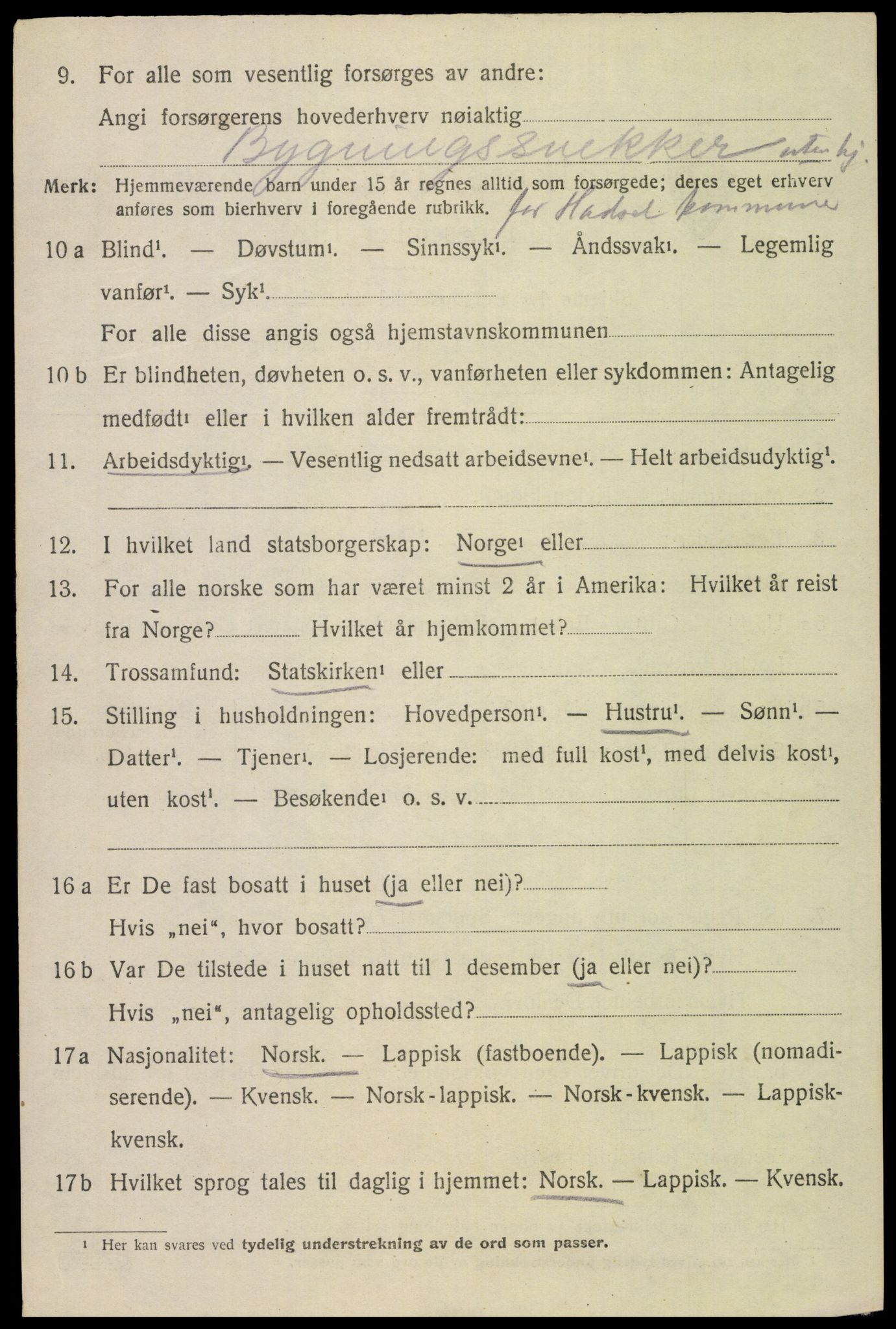 SAT, 1920 census for Hadsel, 1920, p. 18197