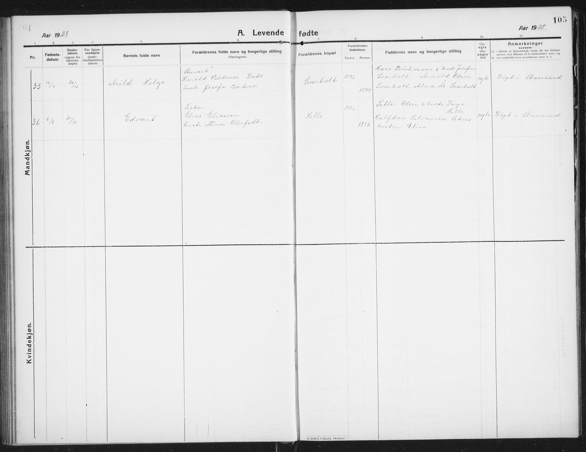 Ministerialprotokoller, klokkerbøker og fødselsregistre - Nordland, AV/SAT-A-1459/882/L1183: Parish register (copy) no. 882C01, 1911-1938, p. 105