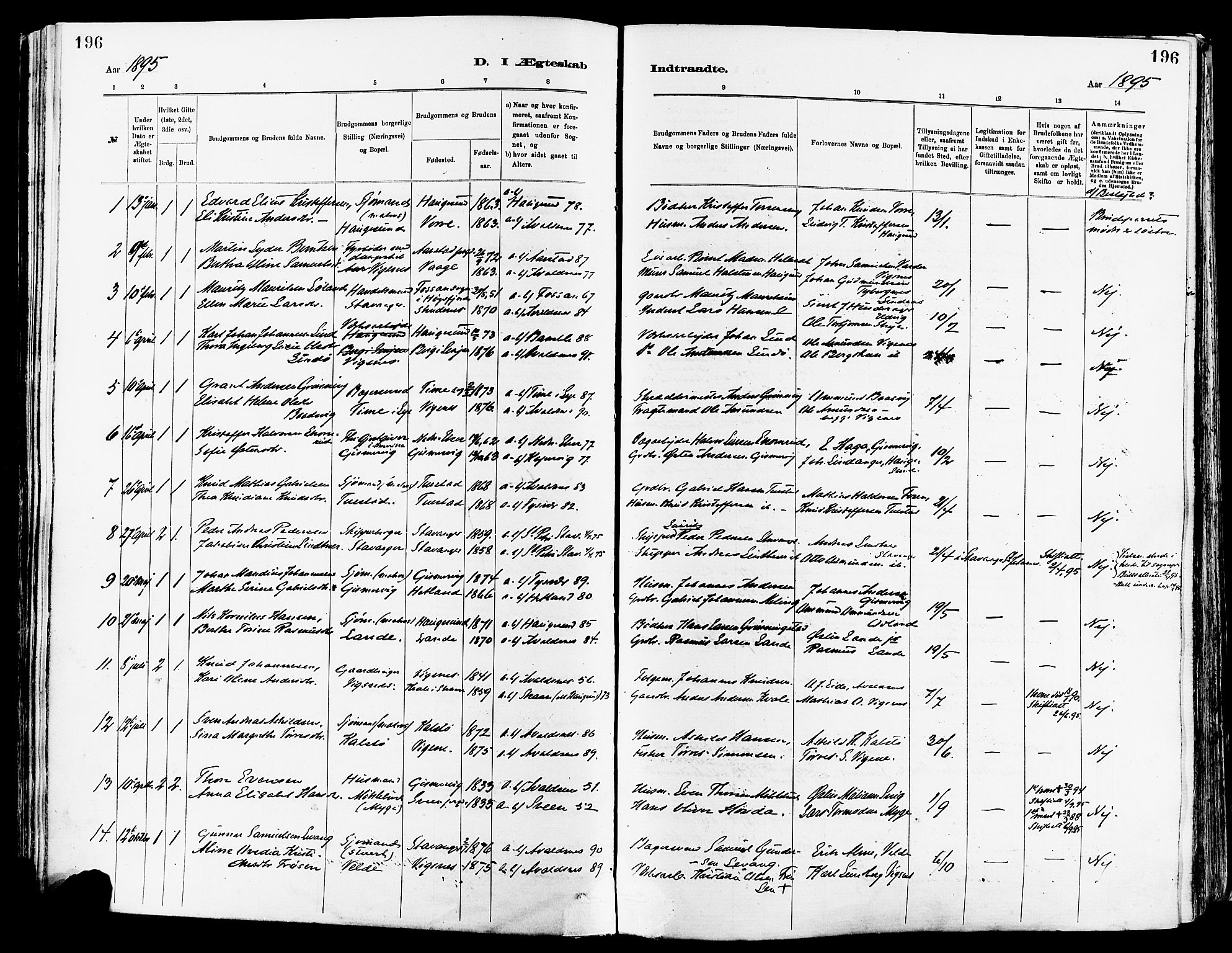 Avaldsnes sokneprestkontor, SAST/A -101851/H/Ha/Haa/L0015: Parish register (official) no. A 15, 1880-1906, p. 196