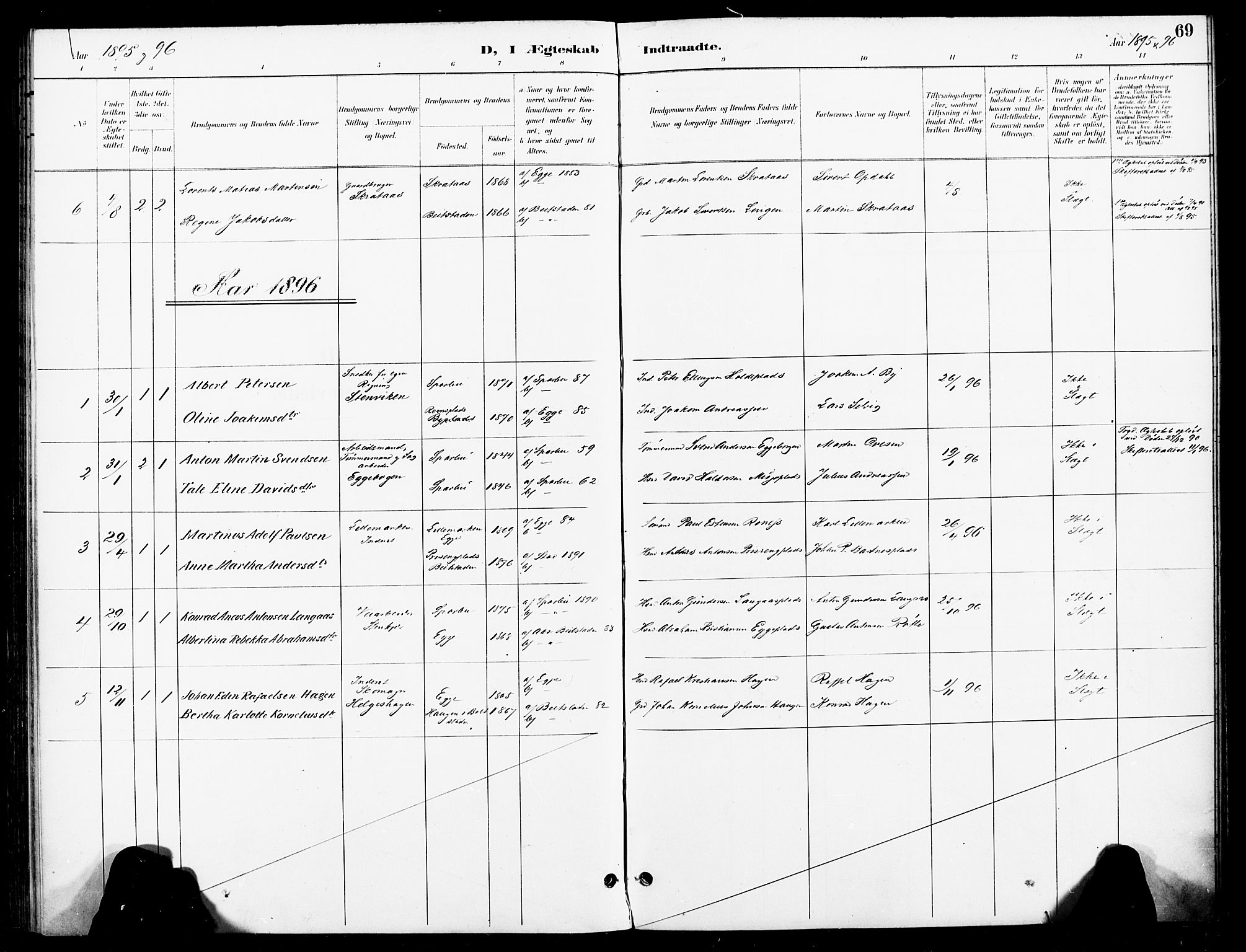 Ministerialprotokoller, klokkerbøker og fødselsregistre - Nord-Trøndelag, AV/SAT-A-1458/740/L0379: Parish register (official) no. 740A02, 1895-1907, p. 69
