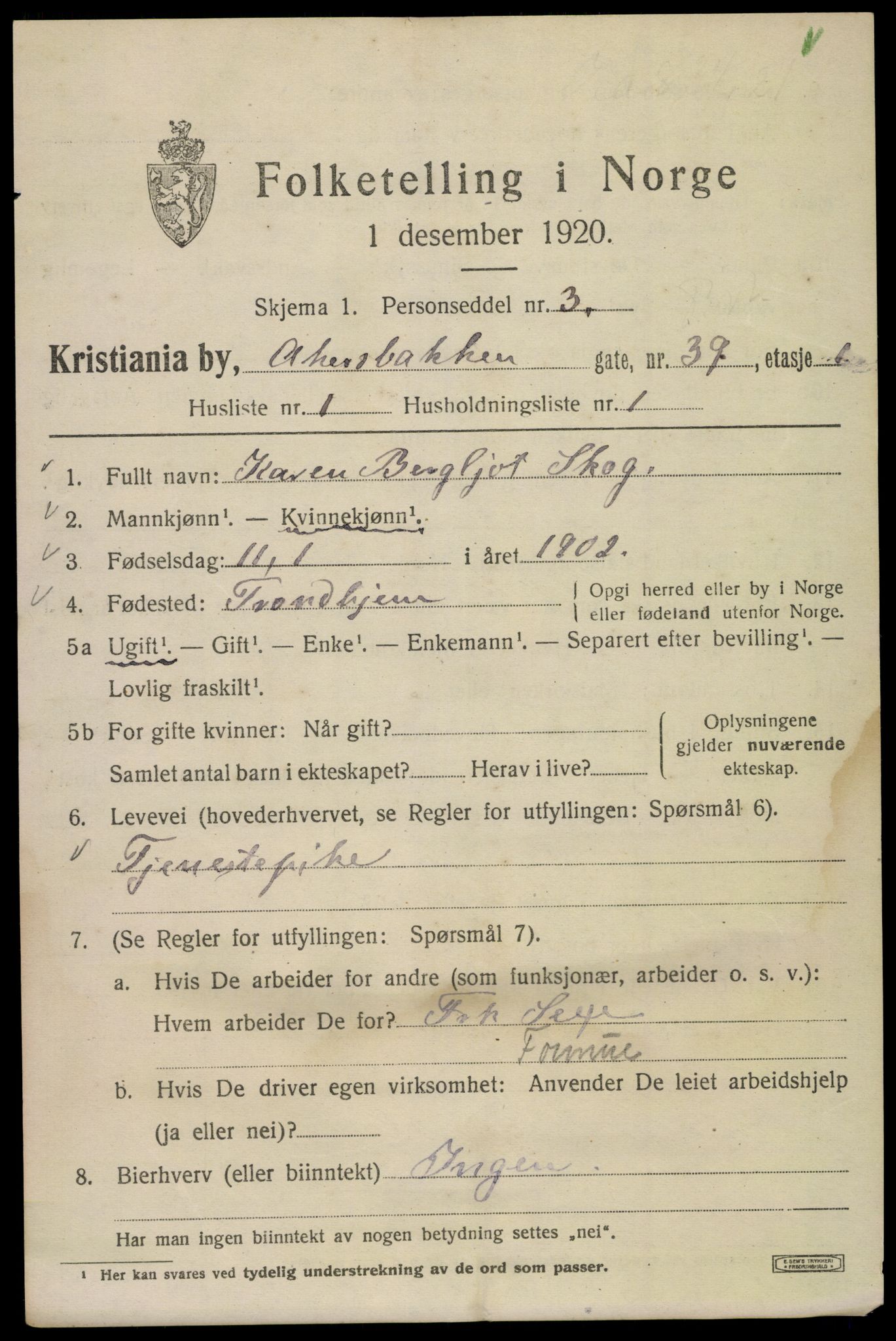 SAO, 1920 census for Kristiania, 1920, p. 138035