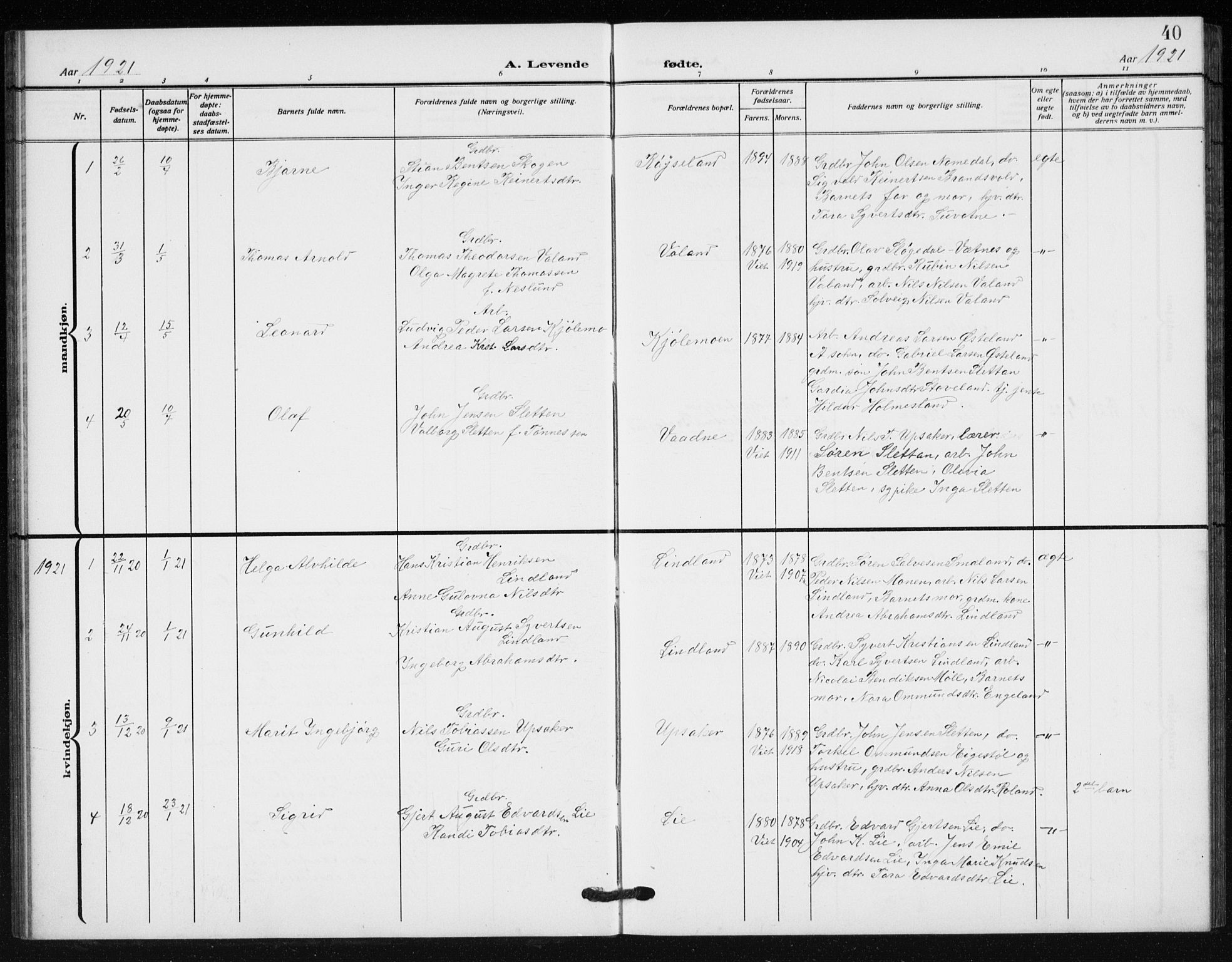 Holum sokneprestkontor, SAK/1111-0022/F/Fb/Fba/L0006: Parish register (copy) no. B 6, 1910-1936, p. 40
