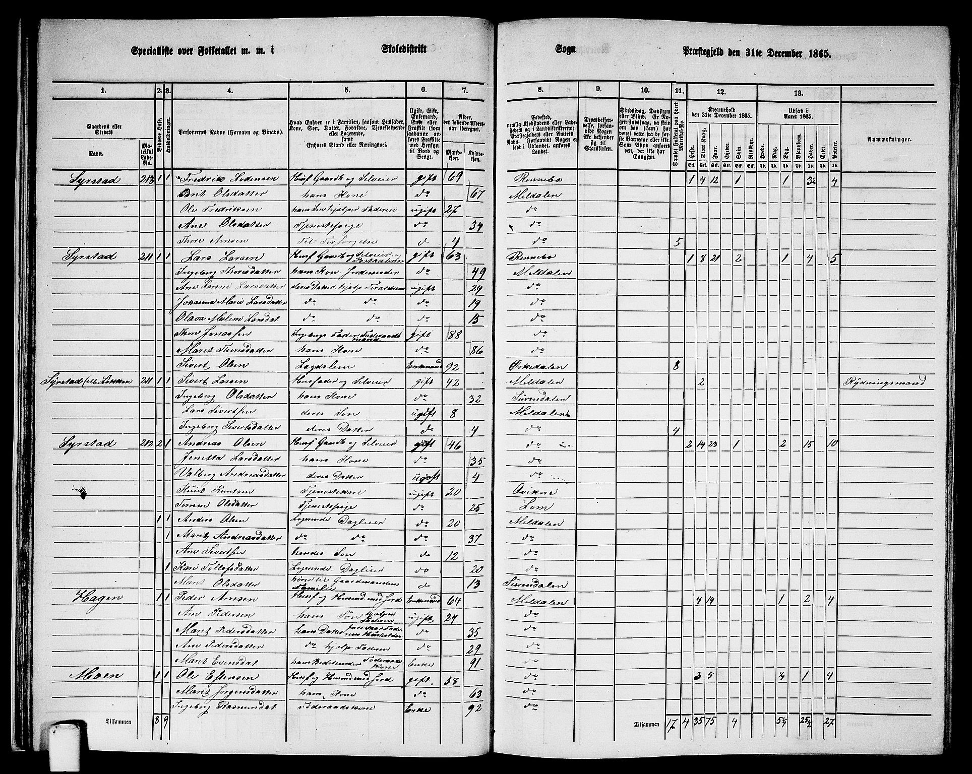 RA, 1865 census for Meldal, 1865, p. 32