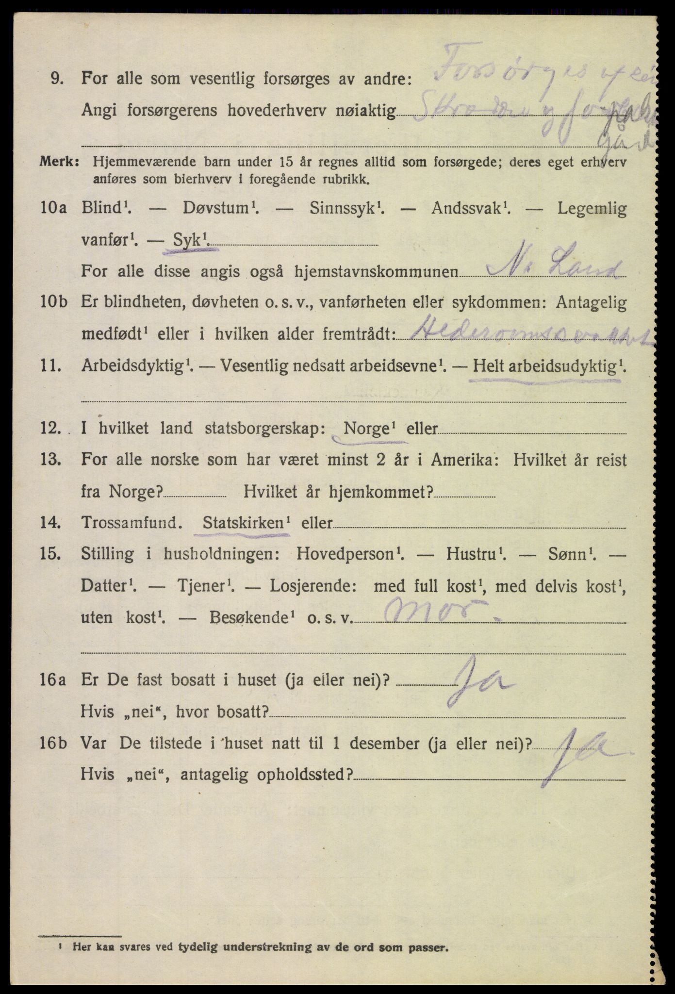 SAH, 1920 census for Nordre Land, 1920, p. 3709